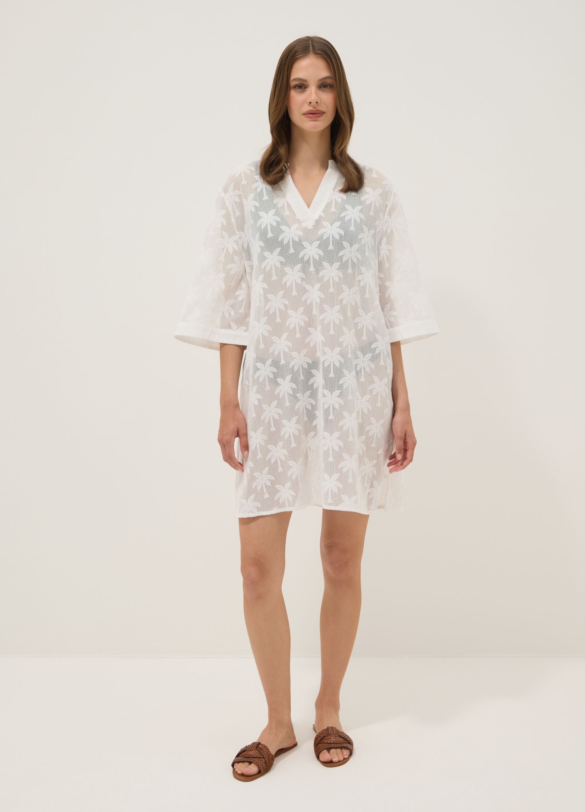 White cotton-blend kaftan