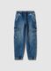 Children's blue cotton-blend cargo jeans regular fit with elastic waist_0