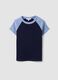 Blue stretch cotton crew-neck T-shirt with contrast sleeves_0