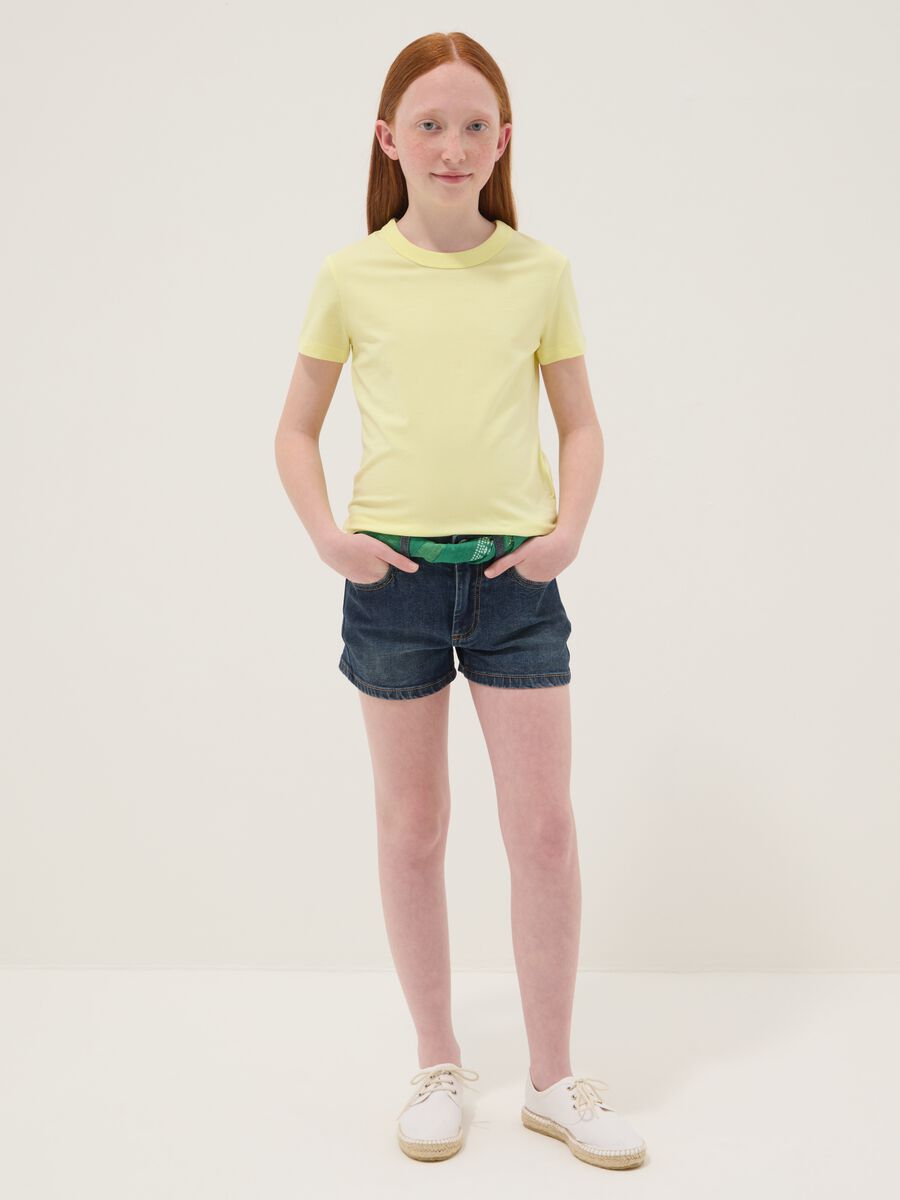 Blue stretch cotton-blend denim shorts for girls, slim fit_0