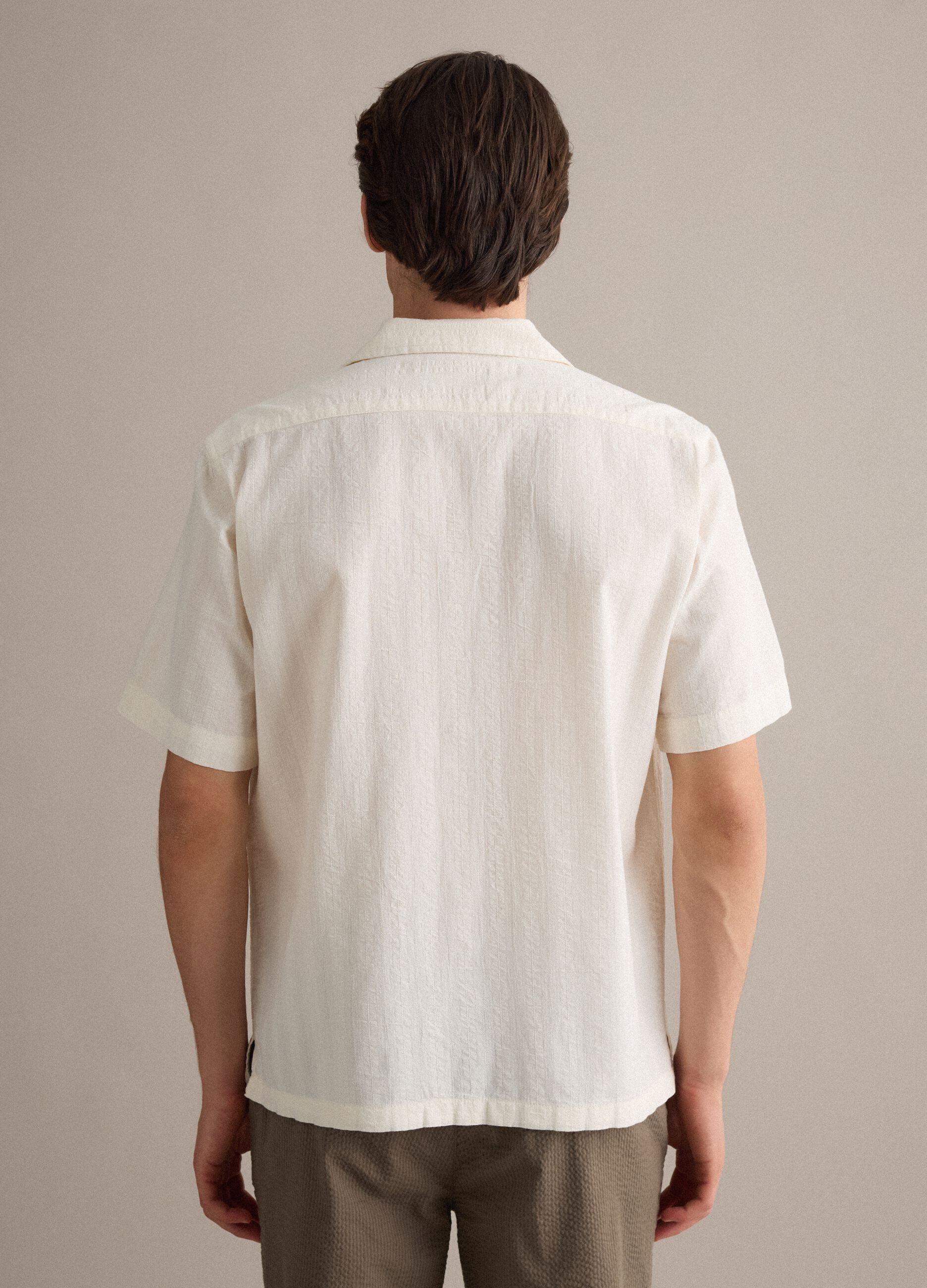 White pure lyocell bowling-collar shirt, regular fit