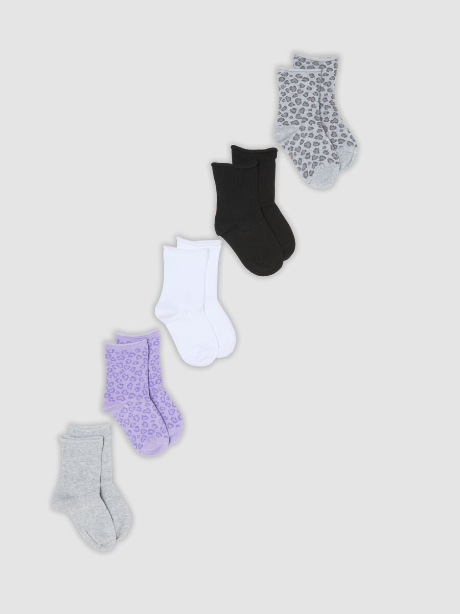 Multipack of five multicolour mid-calf socks in stretch organic cotton_0