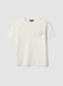 Regular fit pure white cotton T-shirt with appliqued flower_4