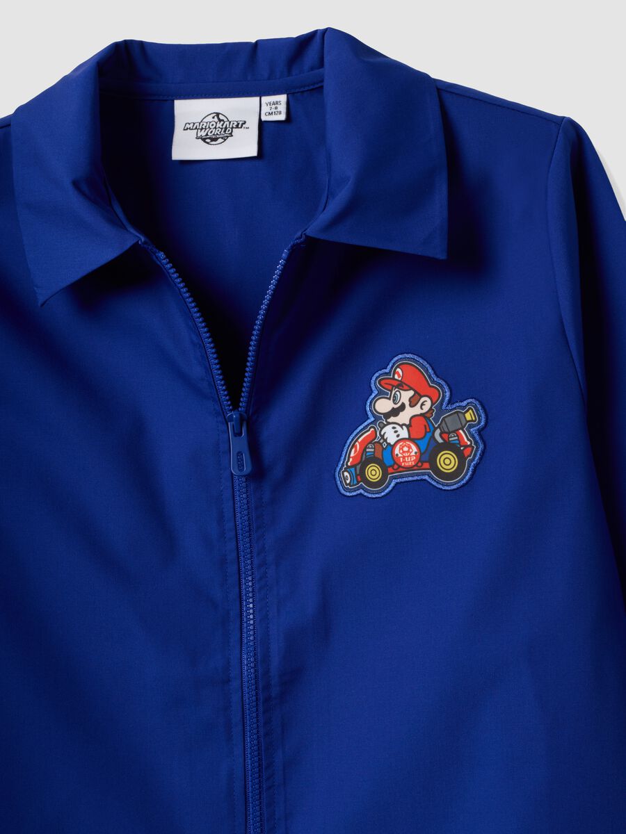 Blue boys&rsquo; school apron with zip and Mario Kart embroidery_2