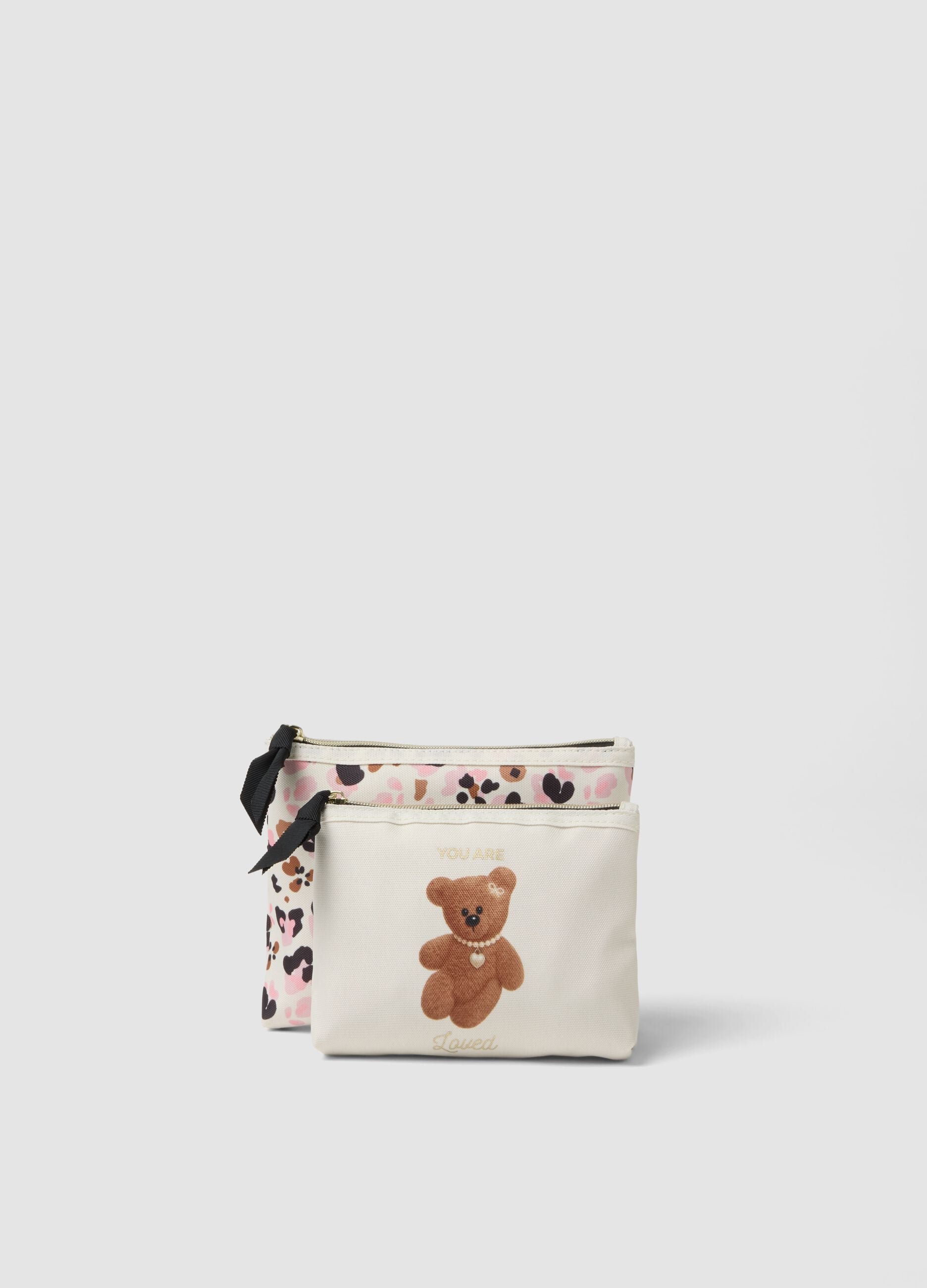 White animal-print pouch set