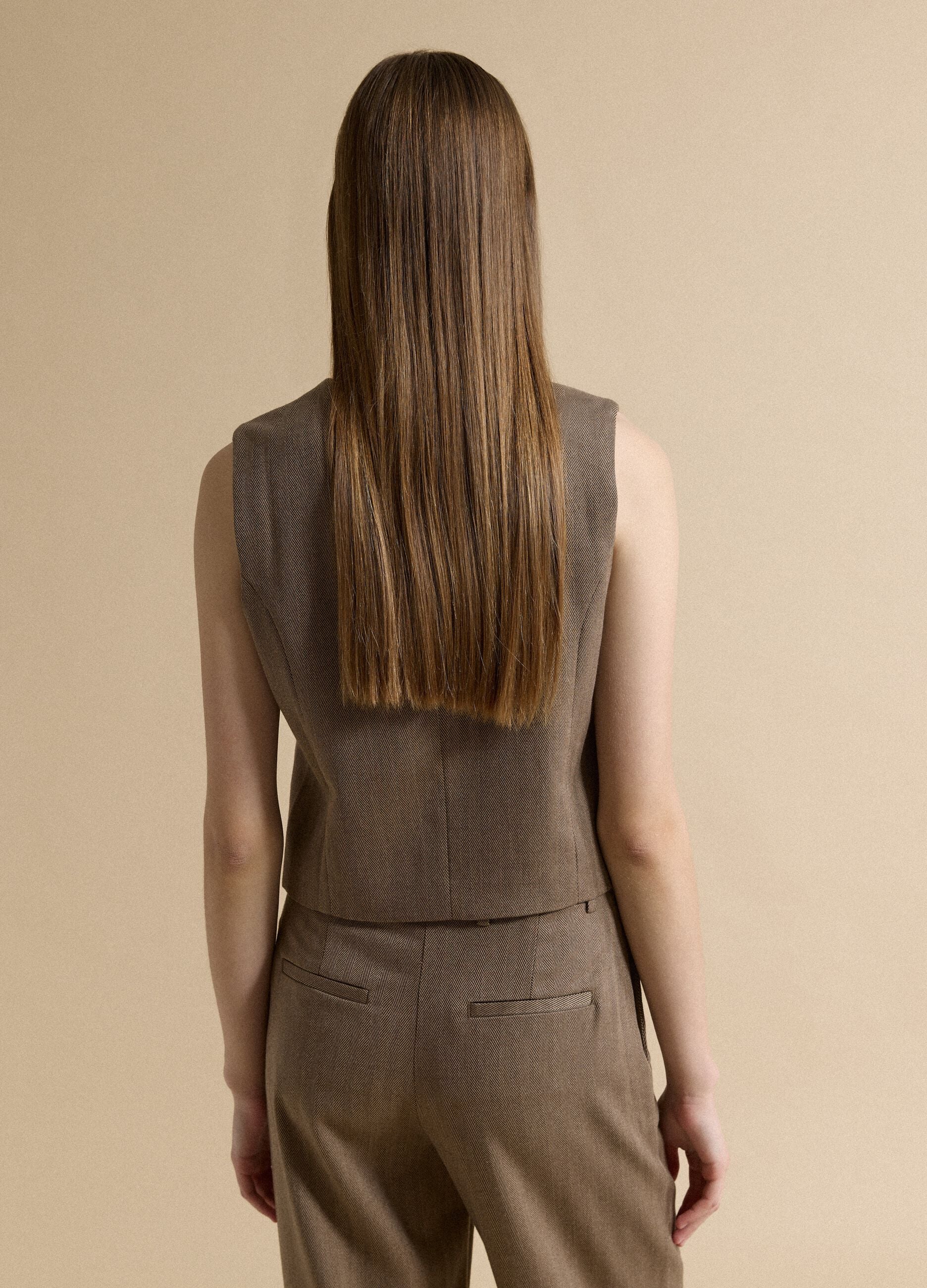 Brown stretch viscose regular-fit waistcoat