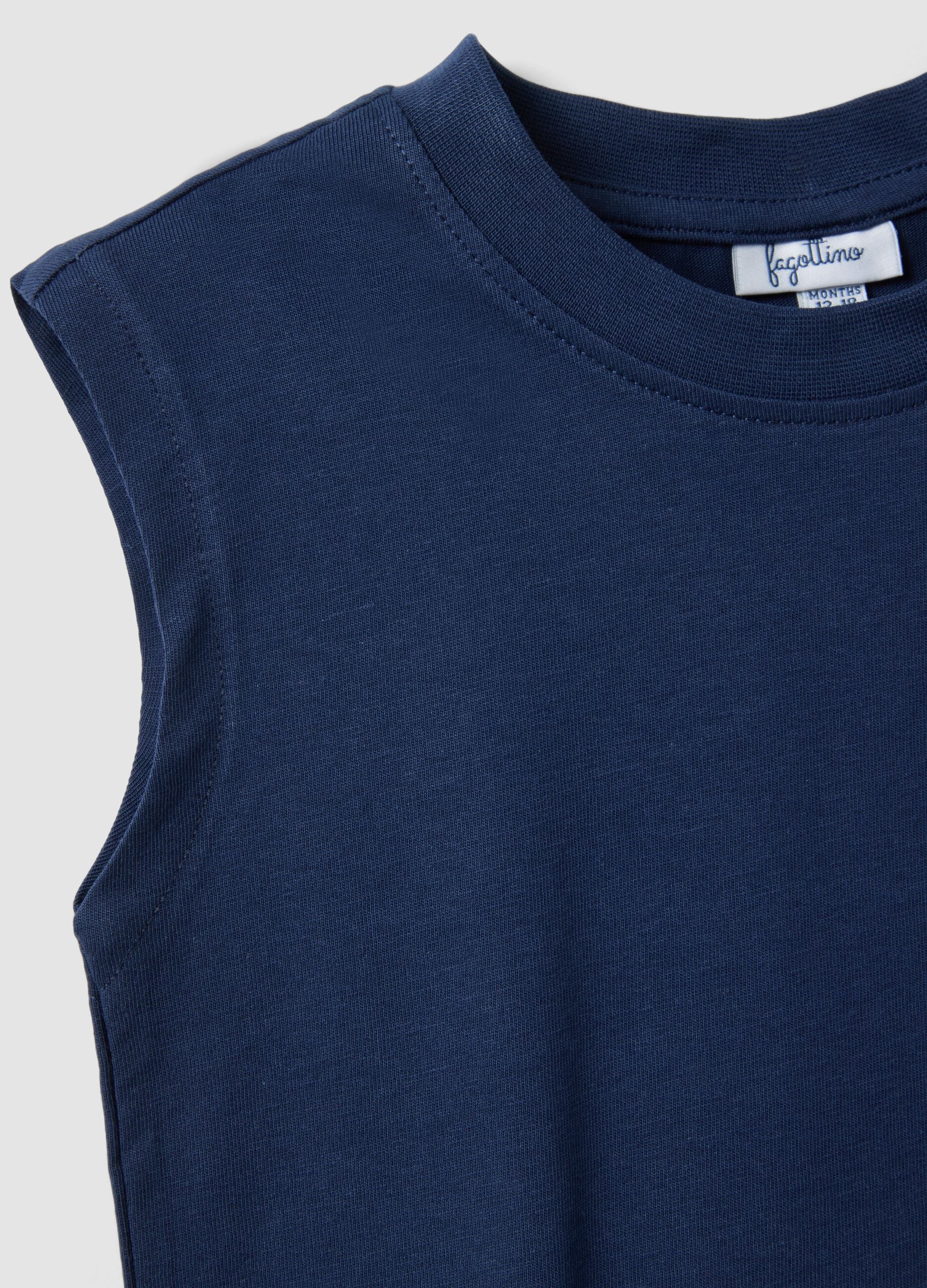 Blue pure cotton regular fit boys' tank top with pocket