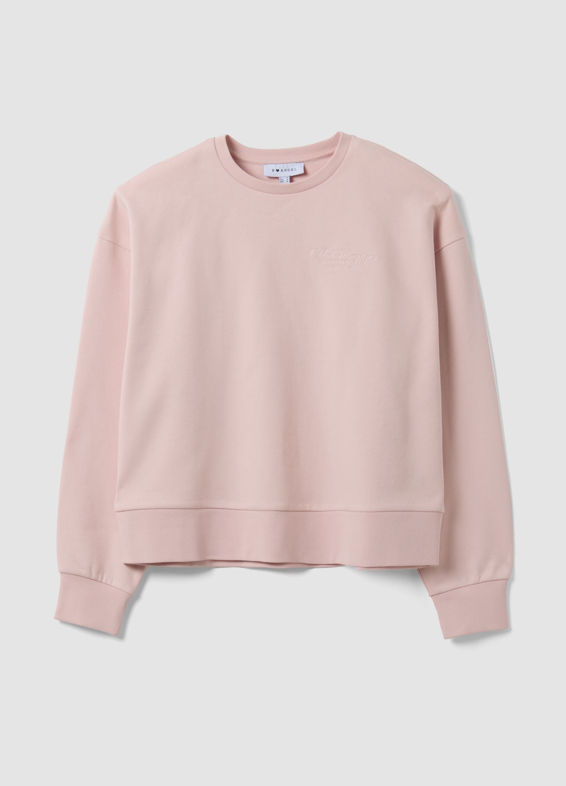 Pink cotton-blend crew-neck sweatshirt with embroidered detail