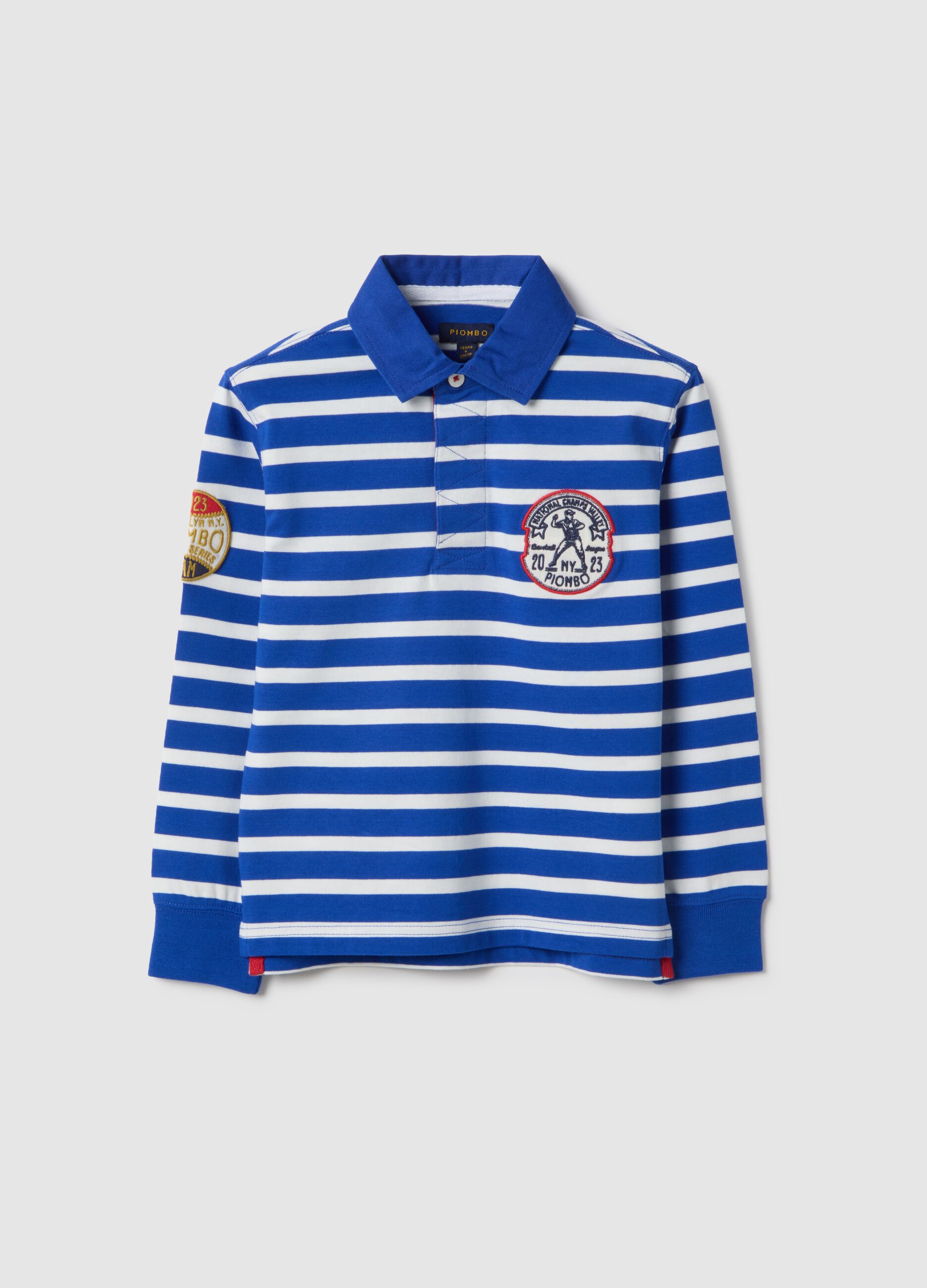 Boys' regular fit multicolour striped pure cotton polo with patches