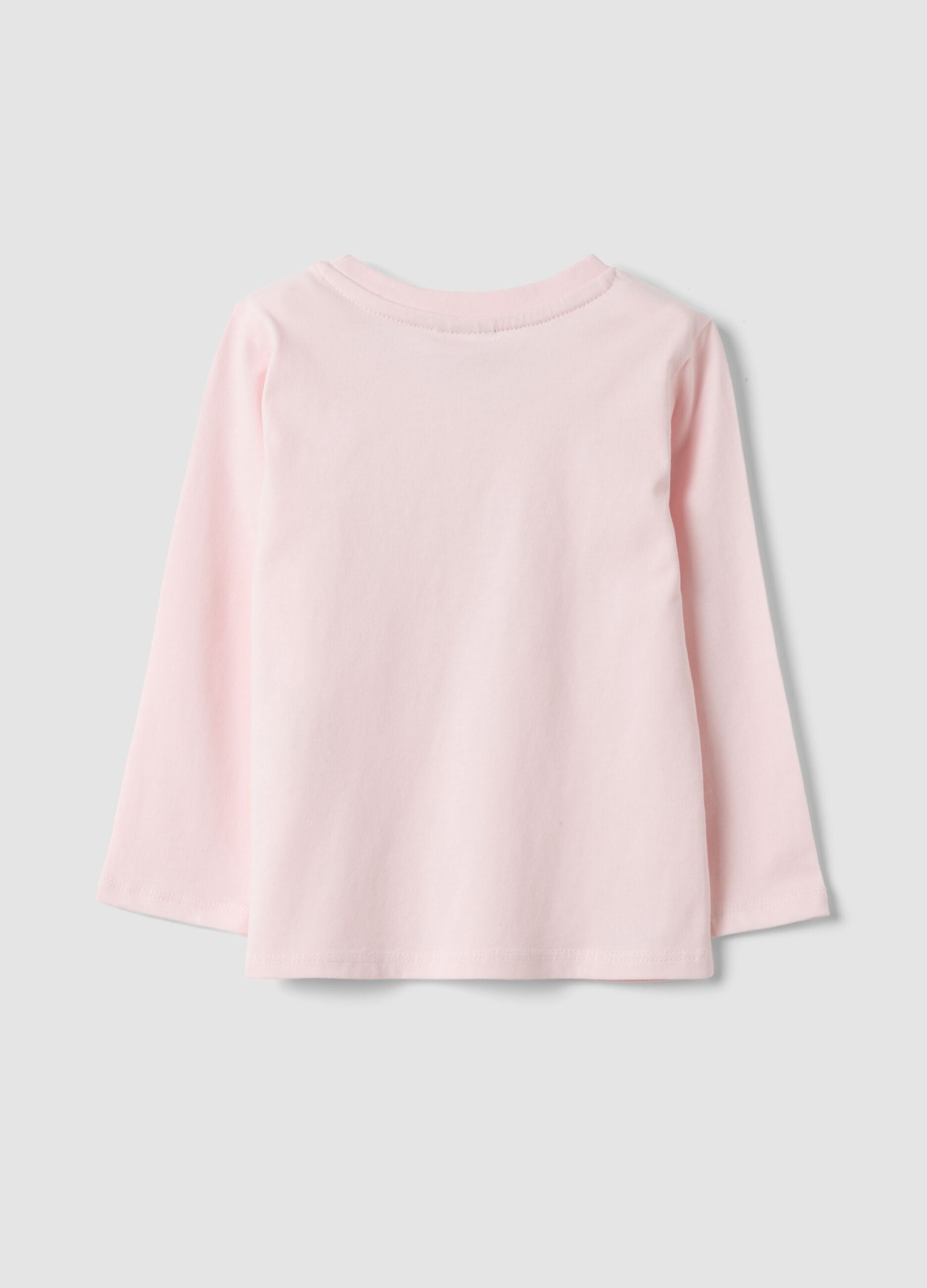 Pink organic cotton T-shirt with teddy bear print for baby girl