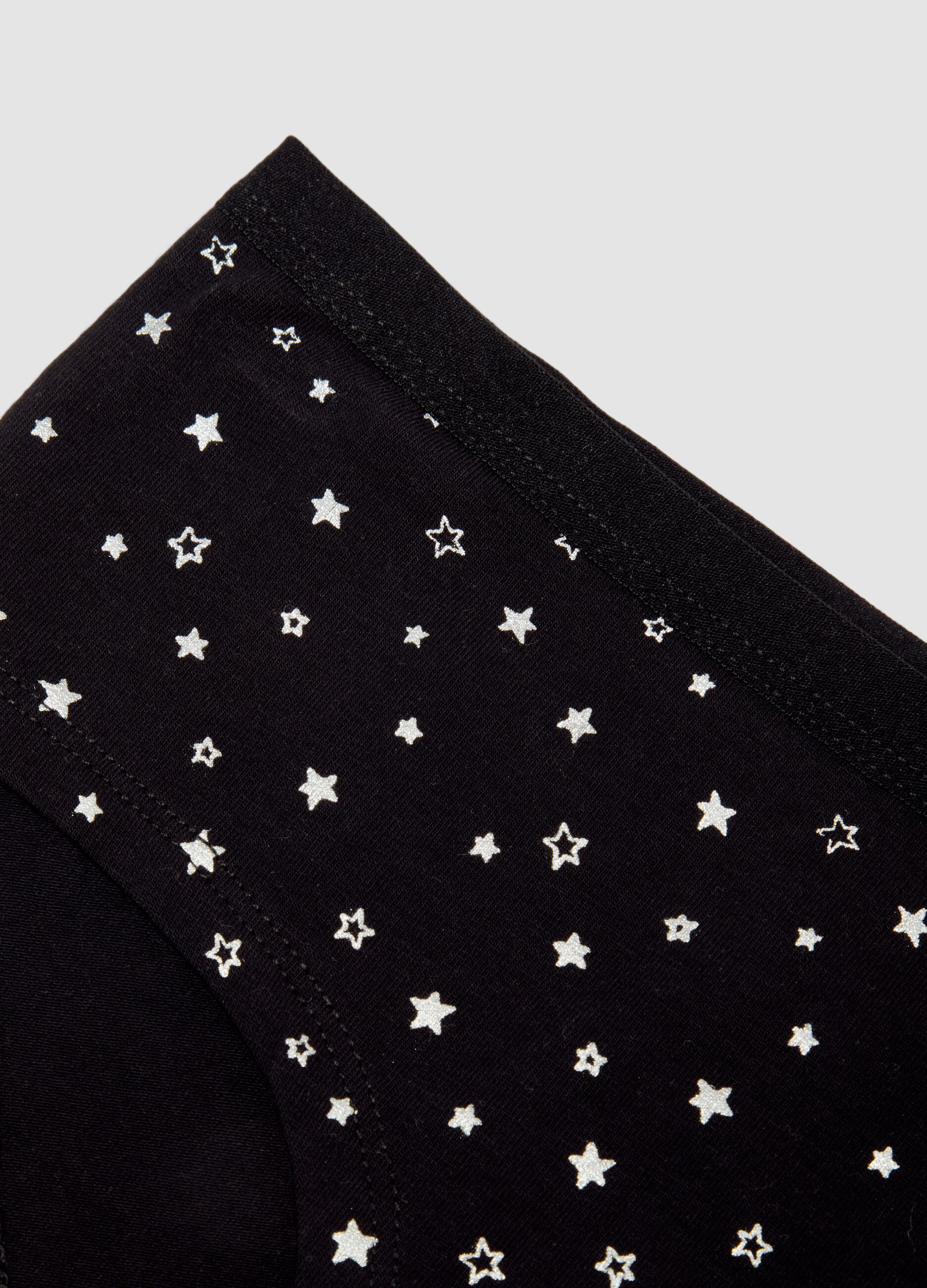 Slip culotte neri in cotone organico elasticizzato con stampa stelle