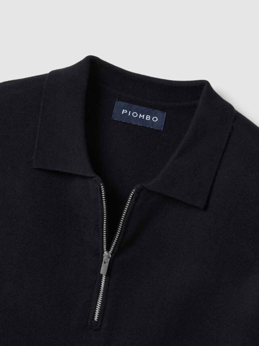 Polo a a maniche corte in puro cotone nero regular fit con zip_5