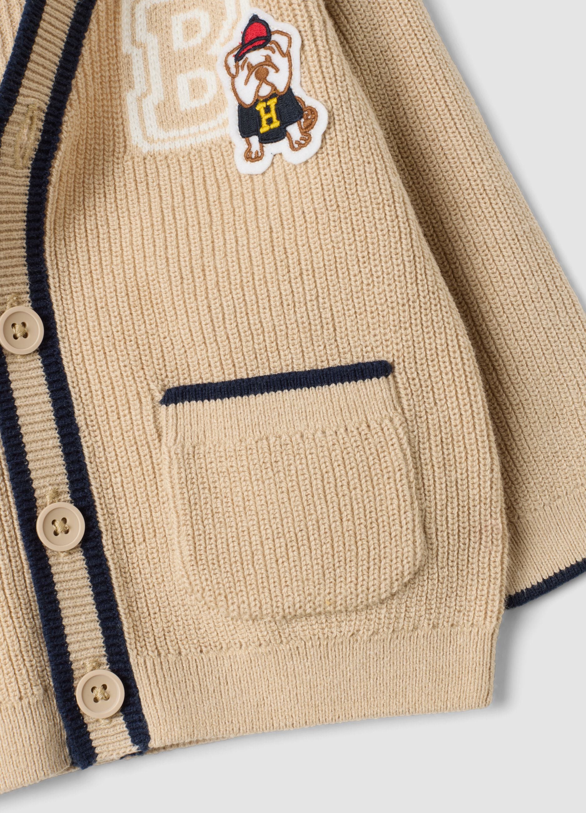 Beige cotton-blend V-neck cardigan for boys