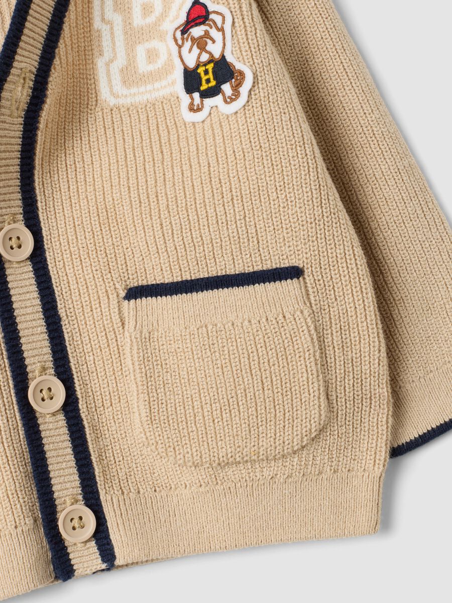 Beige cotton-blend V-neck cardigan for boys_3