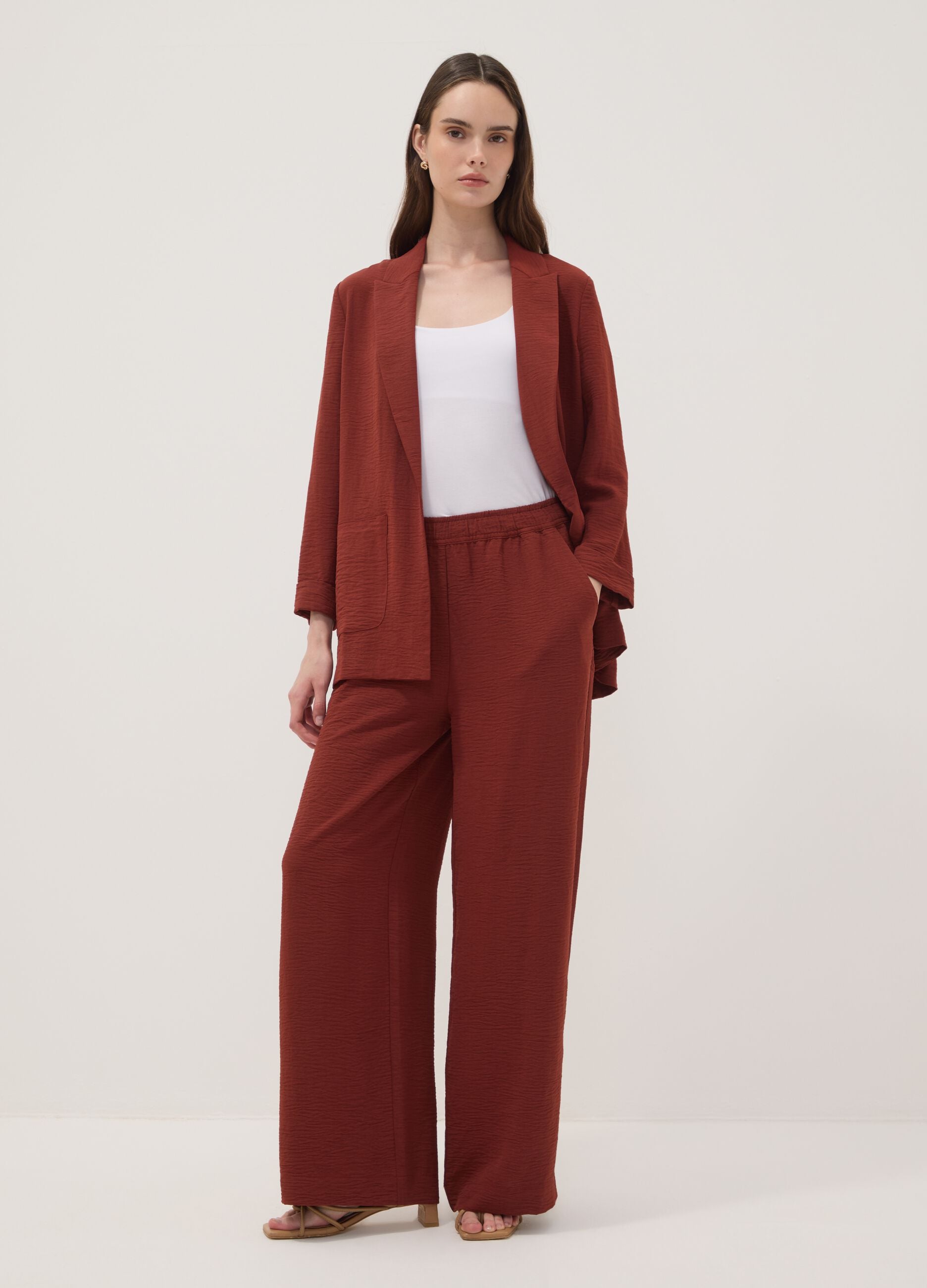 Red wide-leg trousers with elasticated waistband