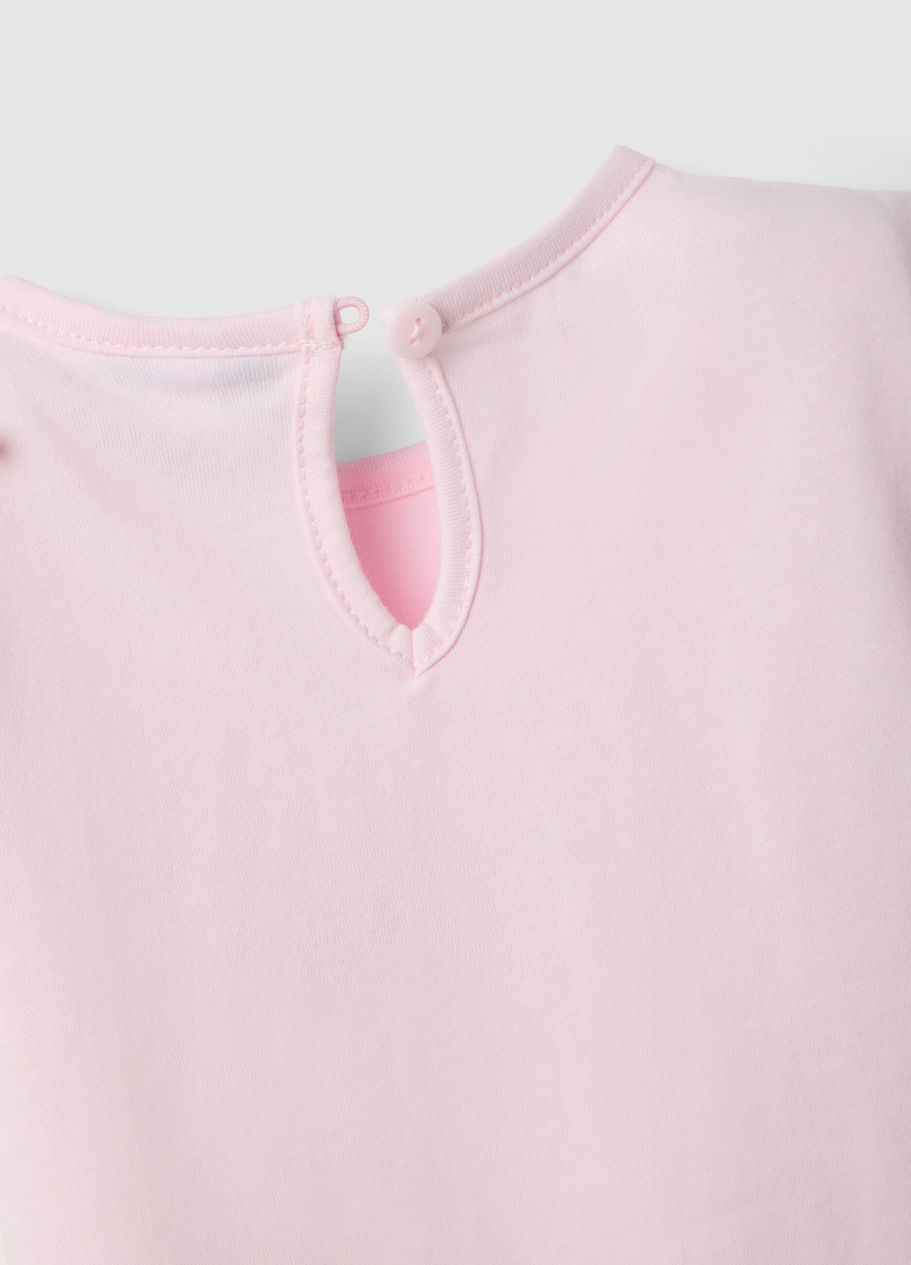 Girls' pink cotton T-shirt regular fit with cat