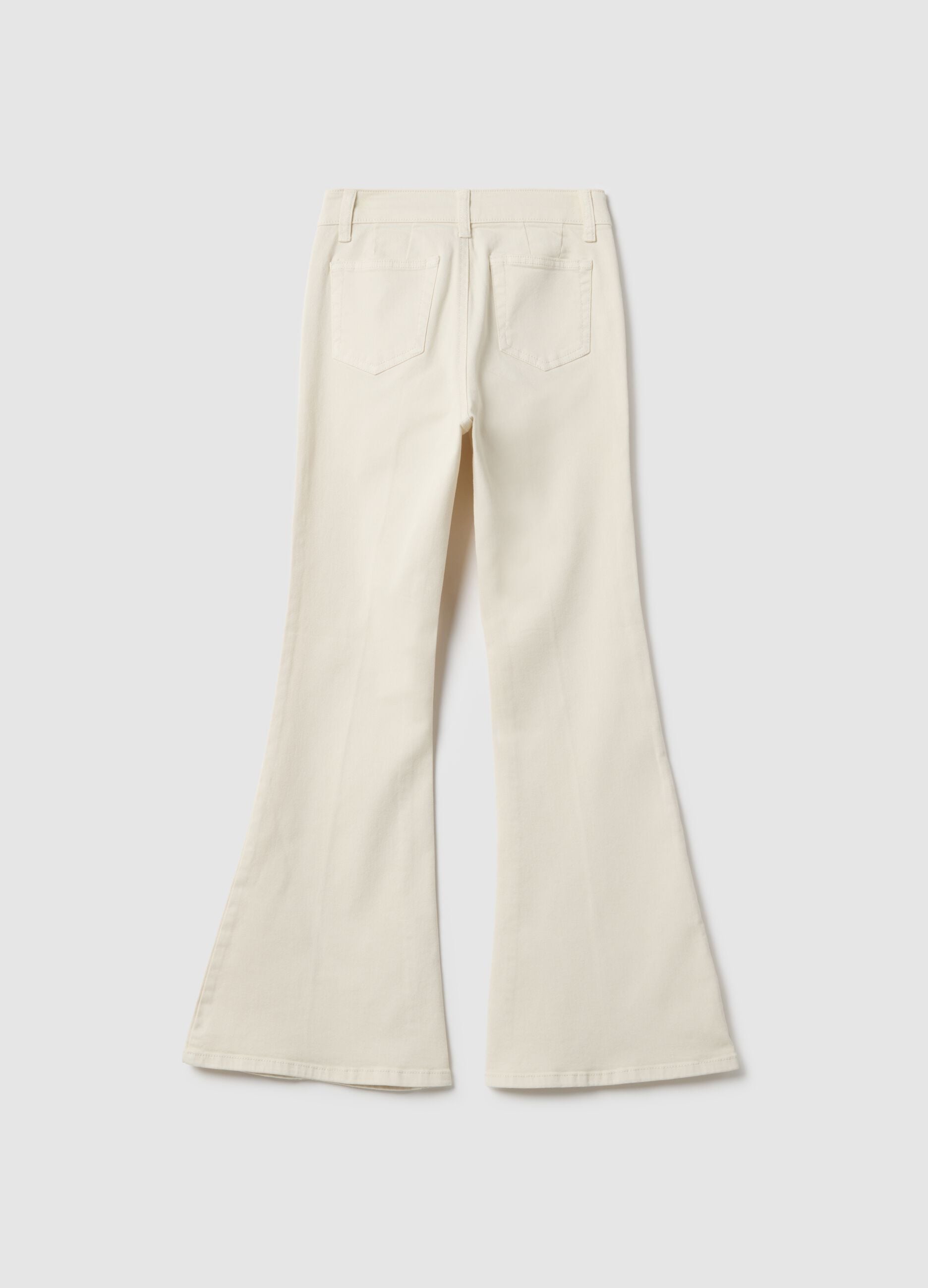 Beige stretch cotton flared trousers for girls