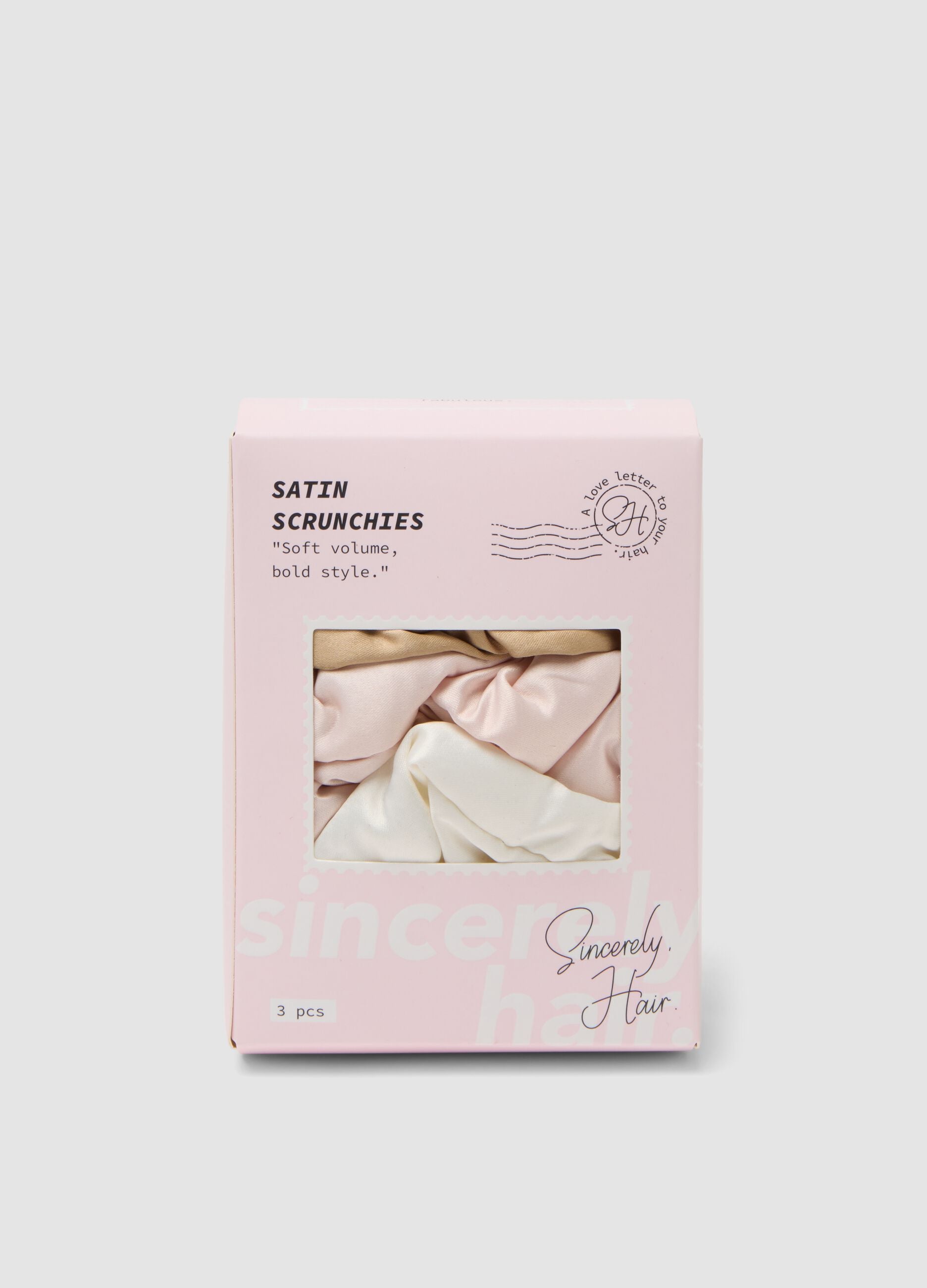 SINCERELY HAIR Satin Scrunchies (3-Pack) Pink&ndash;Mocha&ndash;White