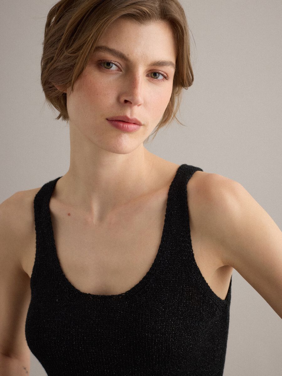 Black viscose-blend glitter tank top, regular fit_0