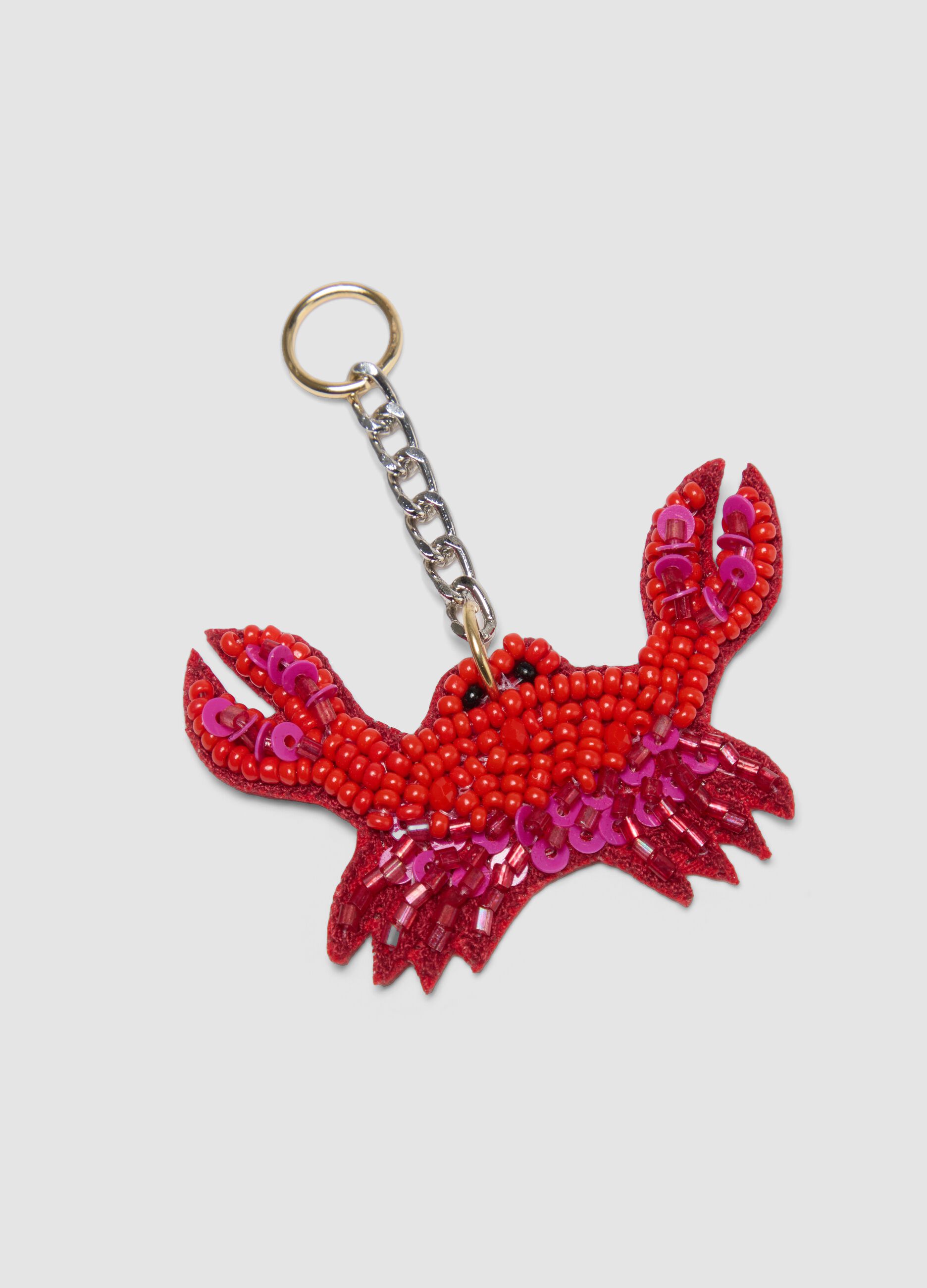 Red keyring with decorative crab and beads