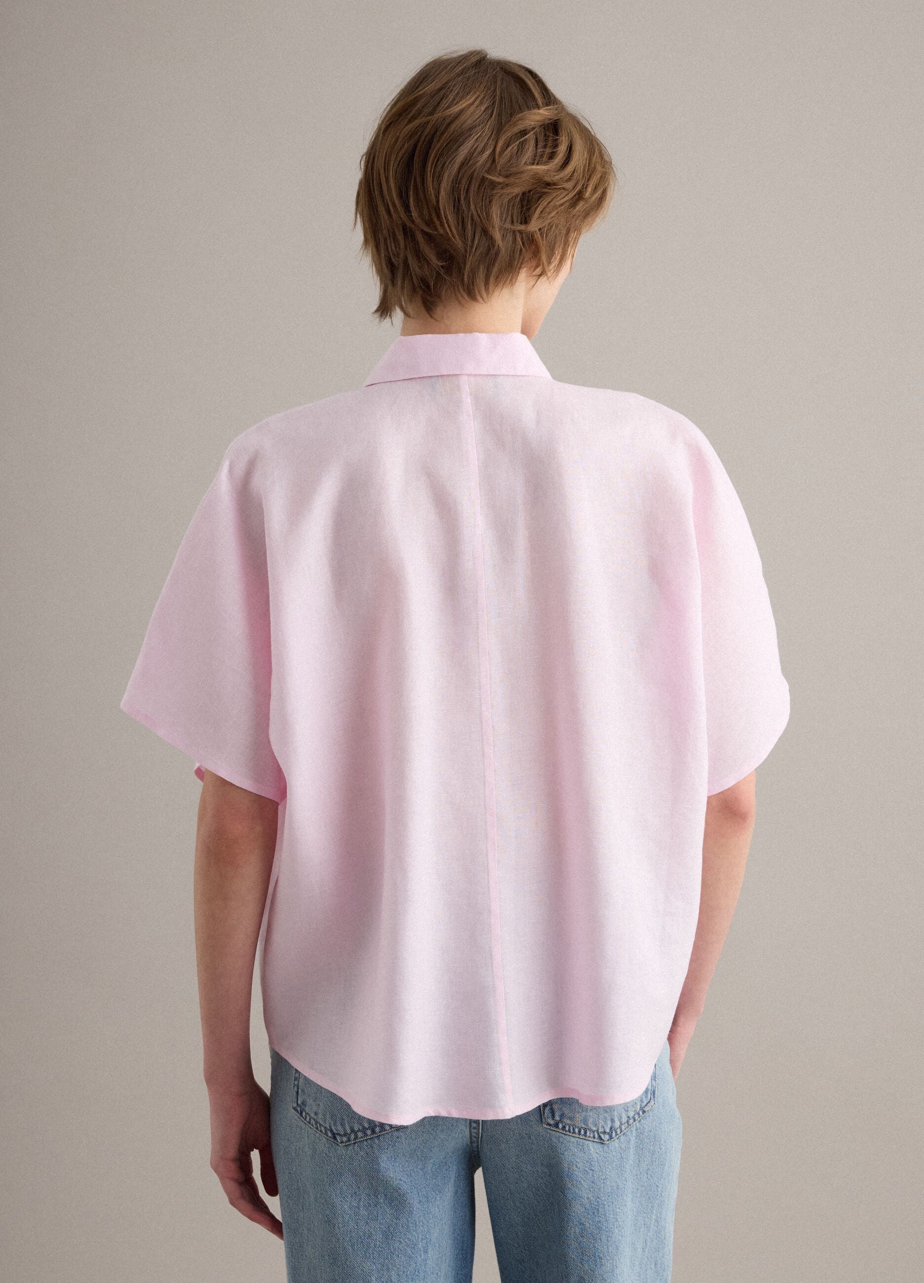 Pink pure linen regular-fit shirt