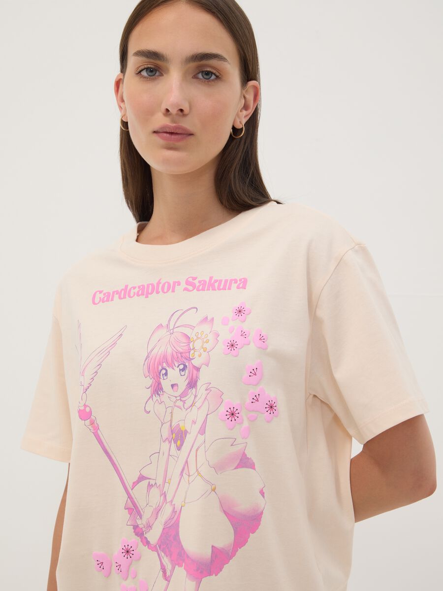 Pink pure cotton T-shirt with Sakura front print, regular fit_2