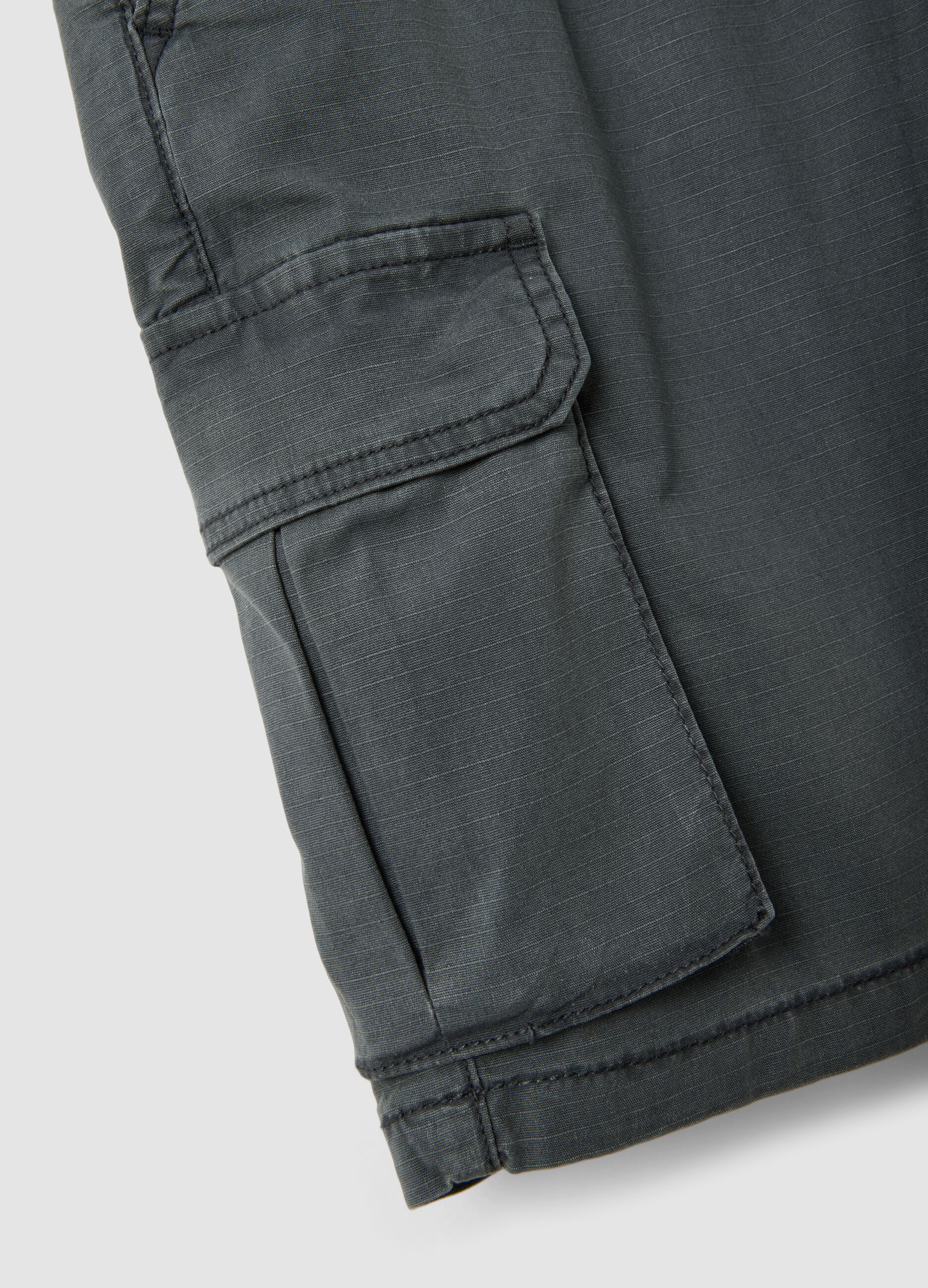 Grey stretch cotton cargo shorts