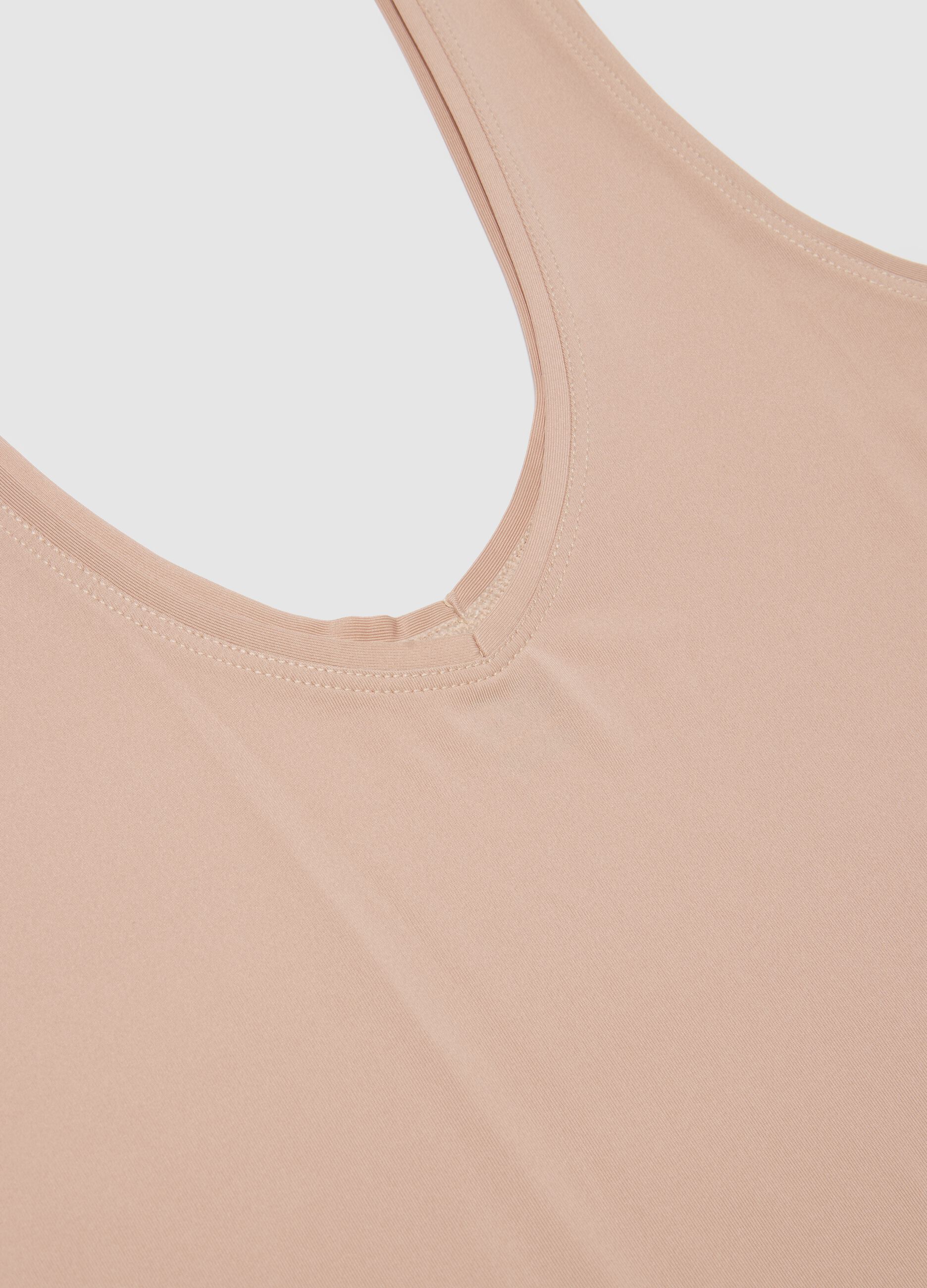 Beige deep V regular fit tank top