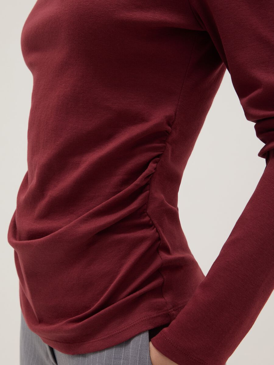 Red long-sleeved pure cotton T-shirt regular fit_3