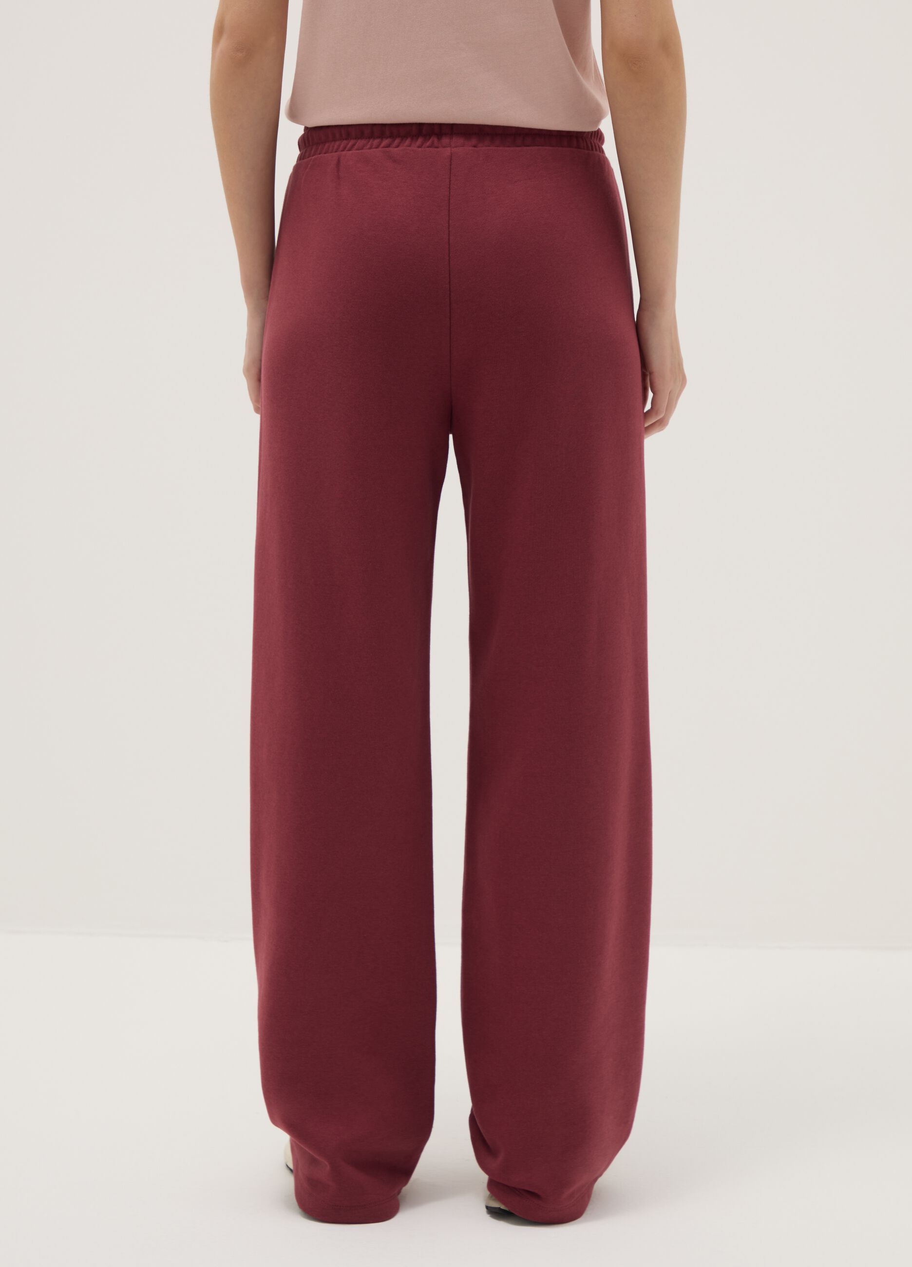 Pink regular fit cotton blend trousers