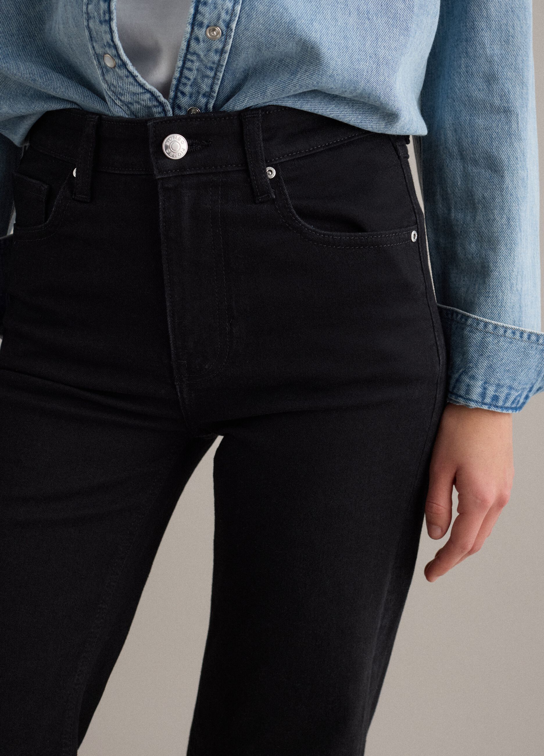Black stretch cotton bootcut jeans