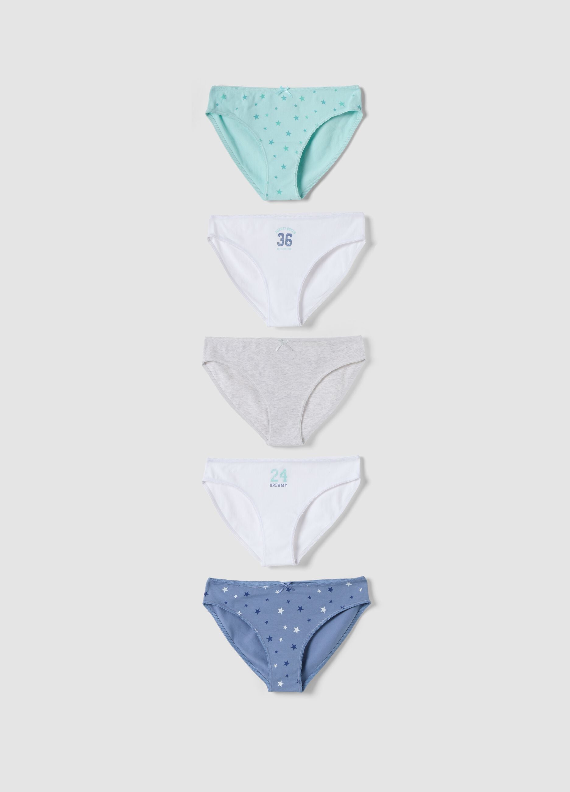 Multipack of five multicolour organic stretch-cotton briefs