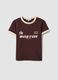 Brown cotton T-shirt with front graphic print and contrast trims_0