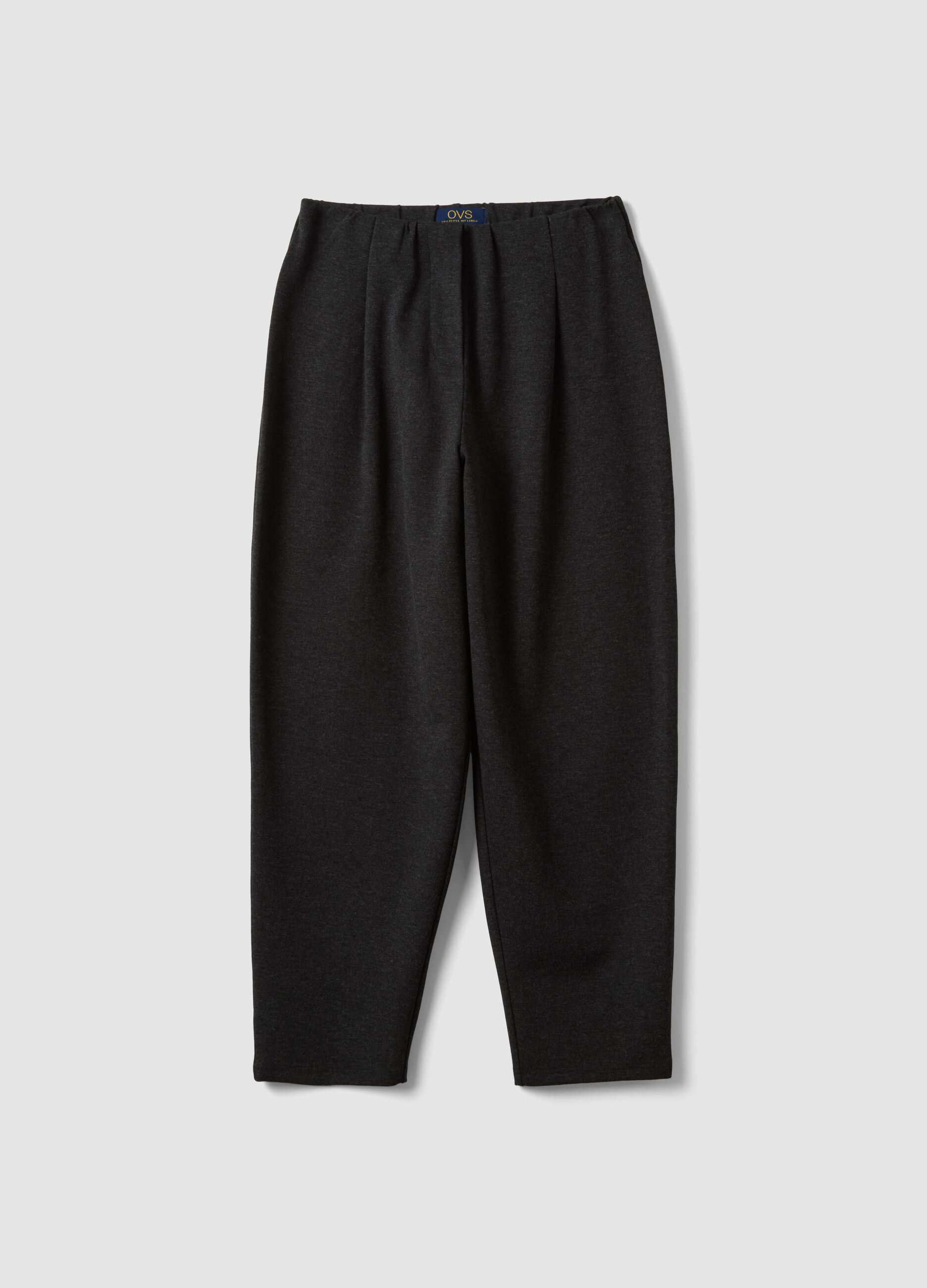 Black Milano-knit jogger trousers in stretch viscose, barrel fit