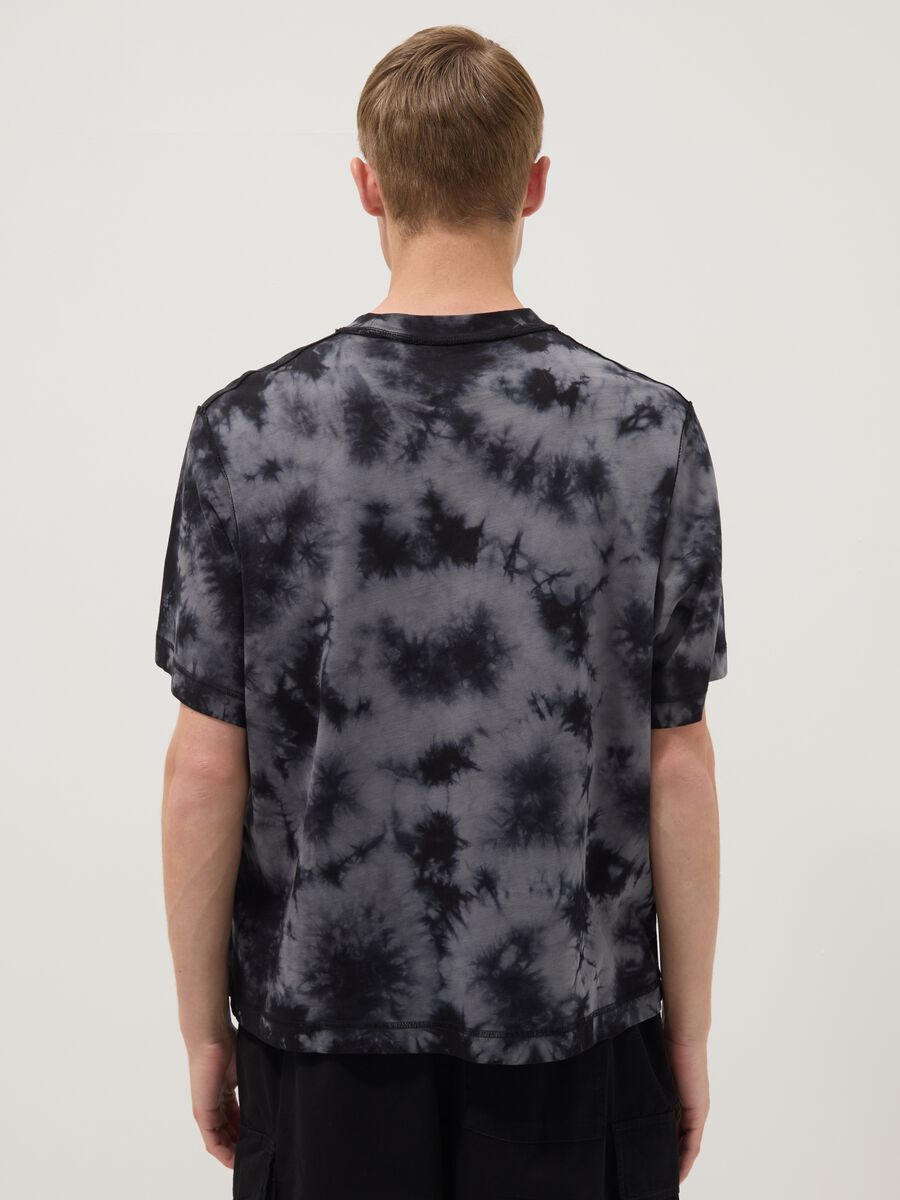 Blue pure cotton T-shirt with tie-dye print_3