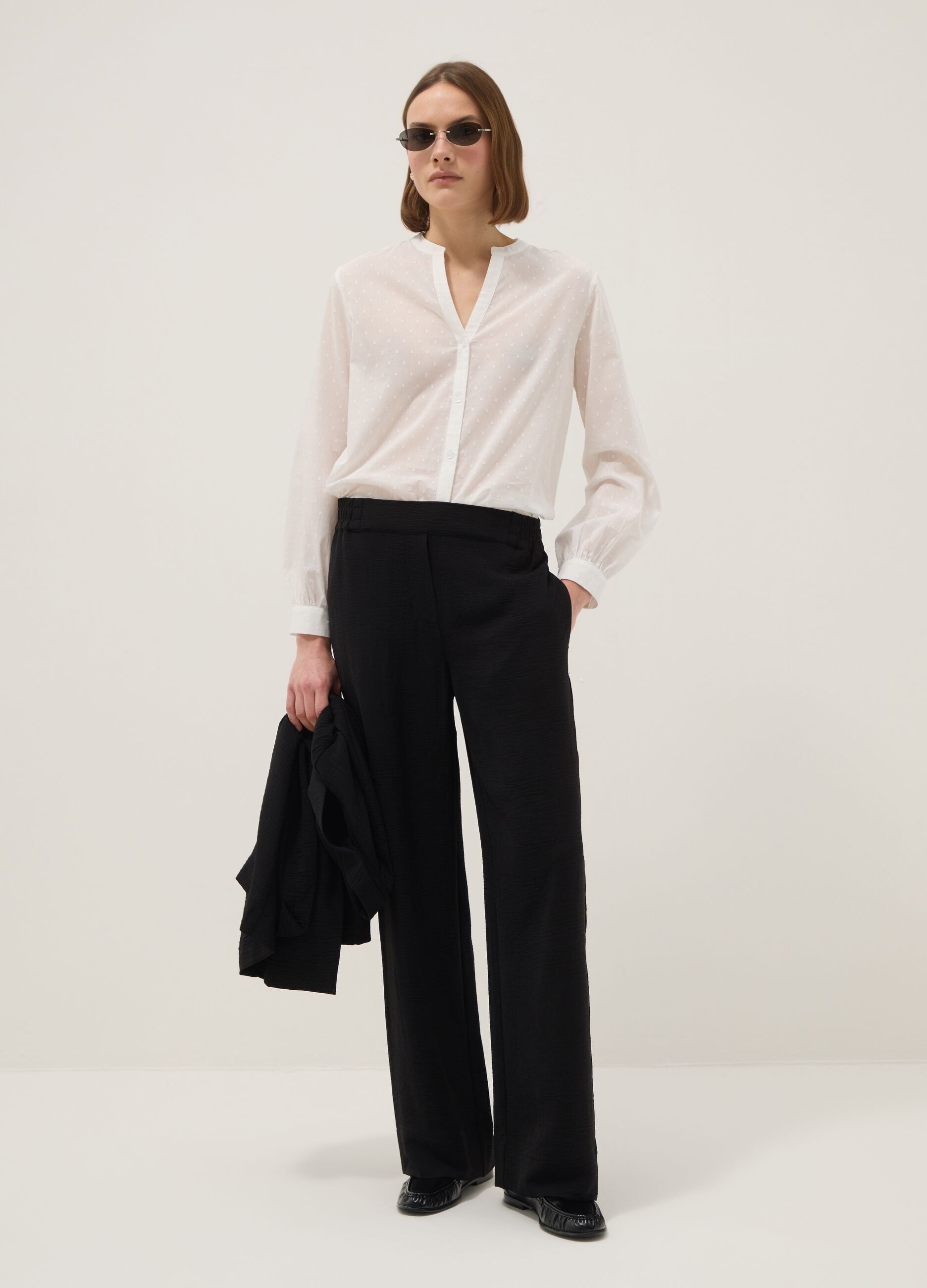 Pantaloni neri con vita elasticizzata wide leg