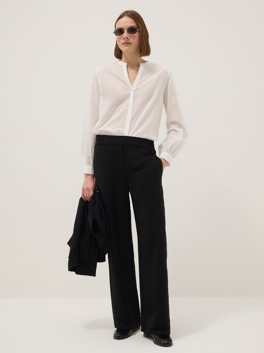 Pantaloni neri con vita elasticizzata wide leg_0