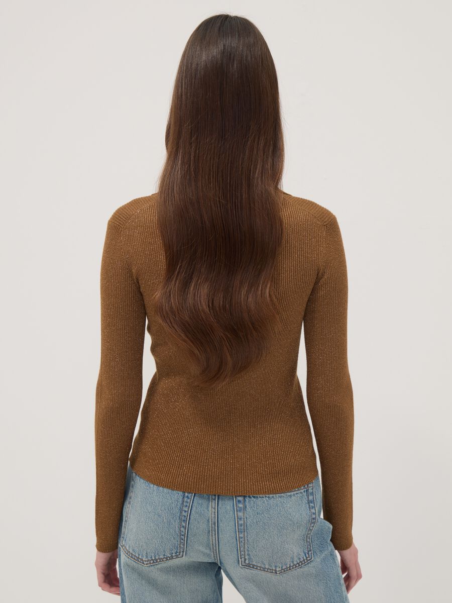 Brown ribbed viscose-blend polo-collar top_3