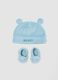 Light blue baby set with Mickey slogan hat and booties_0