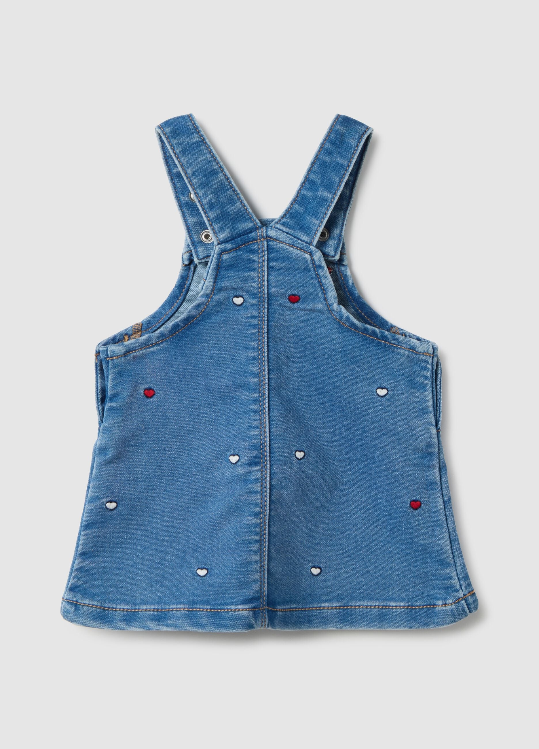 Babygirl blue cotton-blend regular fit dungaree skirt with hearts