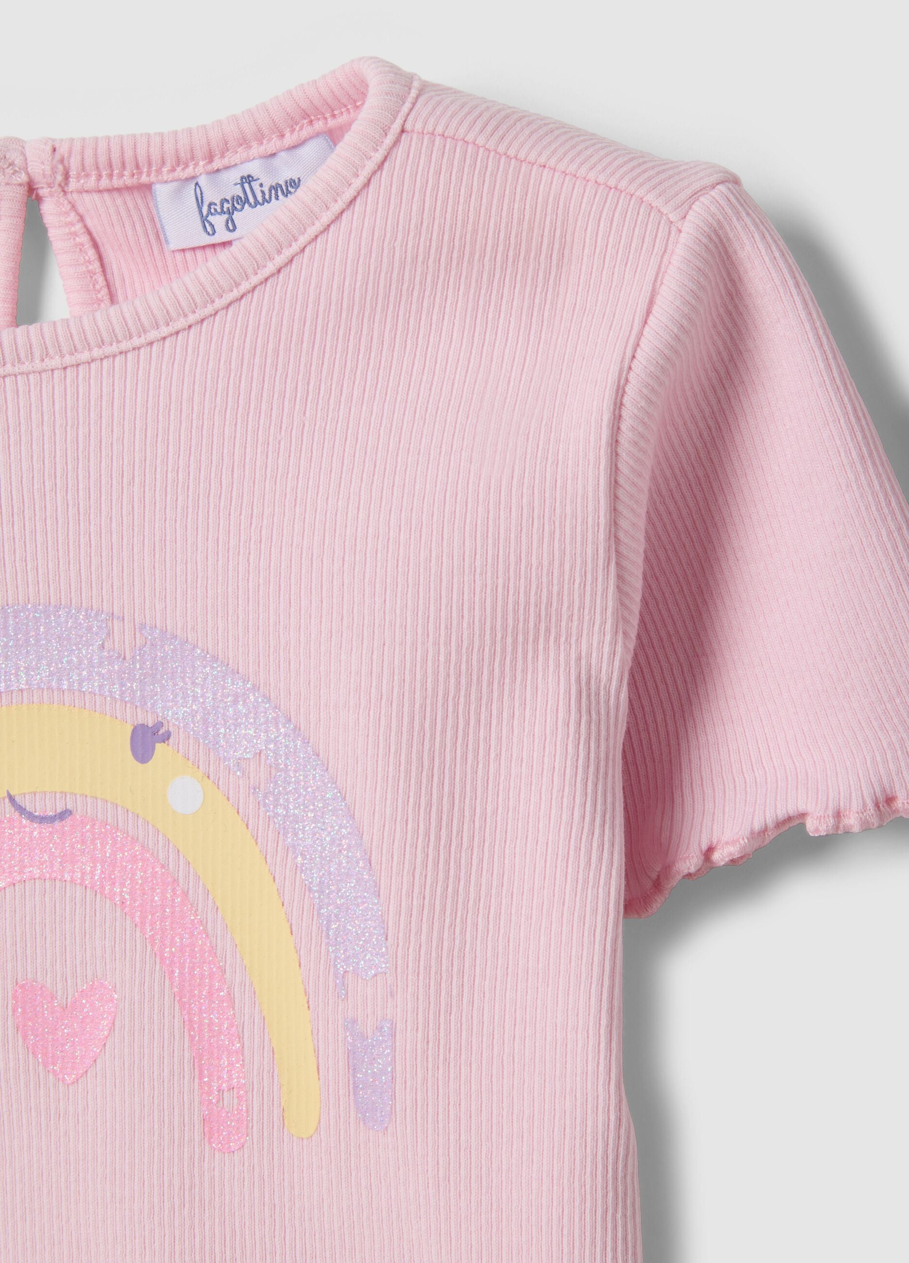 Pink Stretch Cotton T-Shirt for Girls with Designs