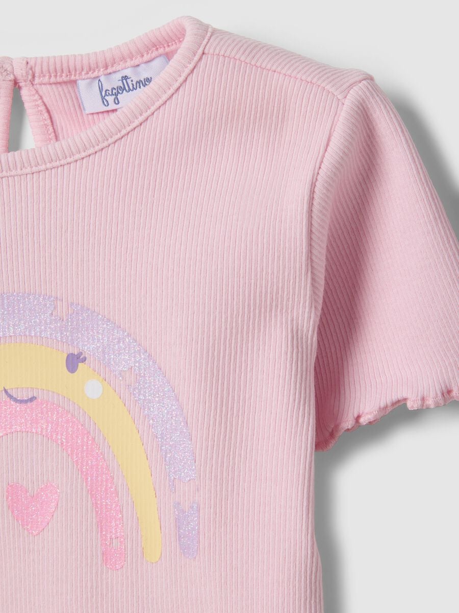 T-shirt in cotone elasticizzato rosa da bimba con disegni_2