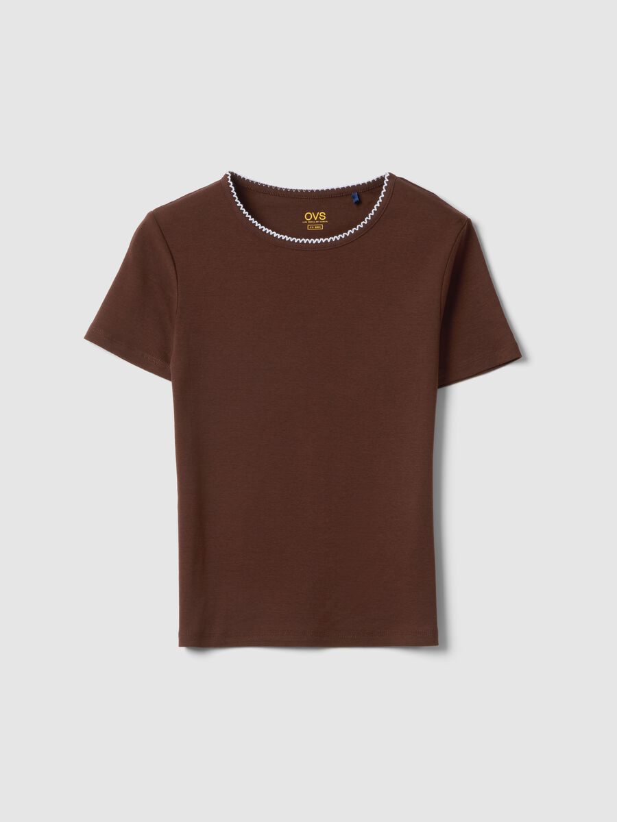 Brown pure cotton regular fit t-shirt with contrast stitching_4