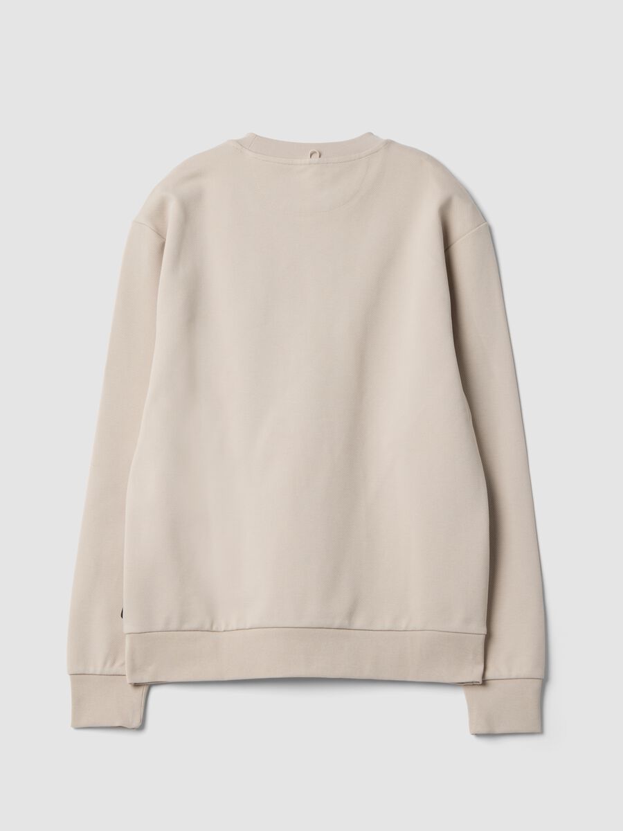 Felpa beige in cotone elasticizzato con girocollo relaxed fit_2