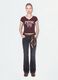 Brown pure cotton V-neck T-shirt with front print_0
