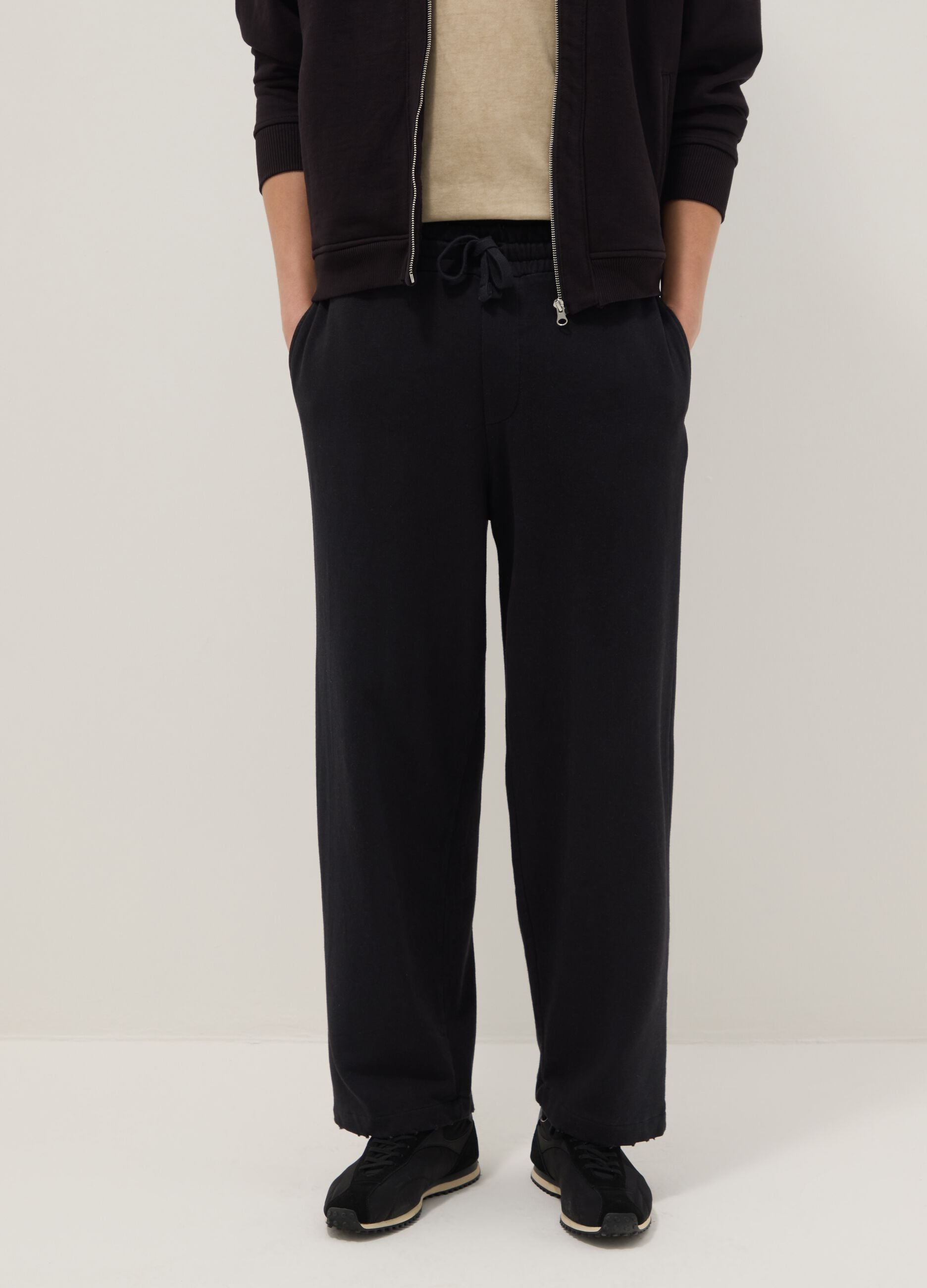 Black cotton blend regular fit trousers