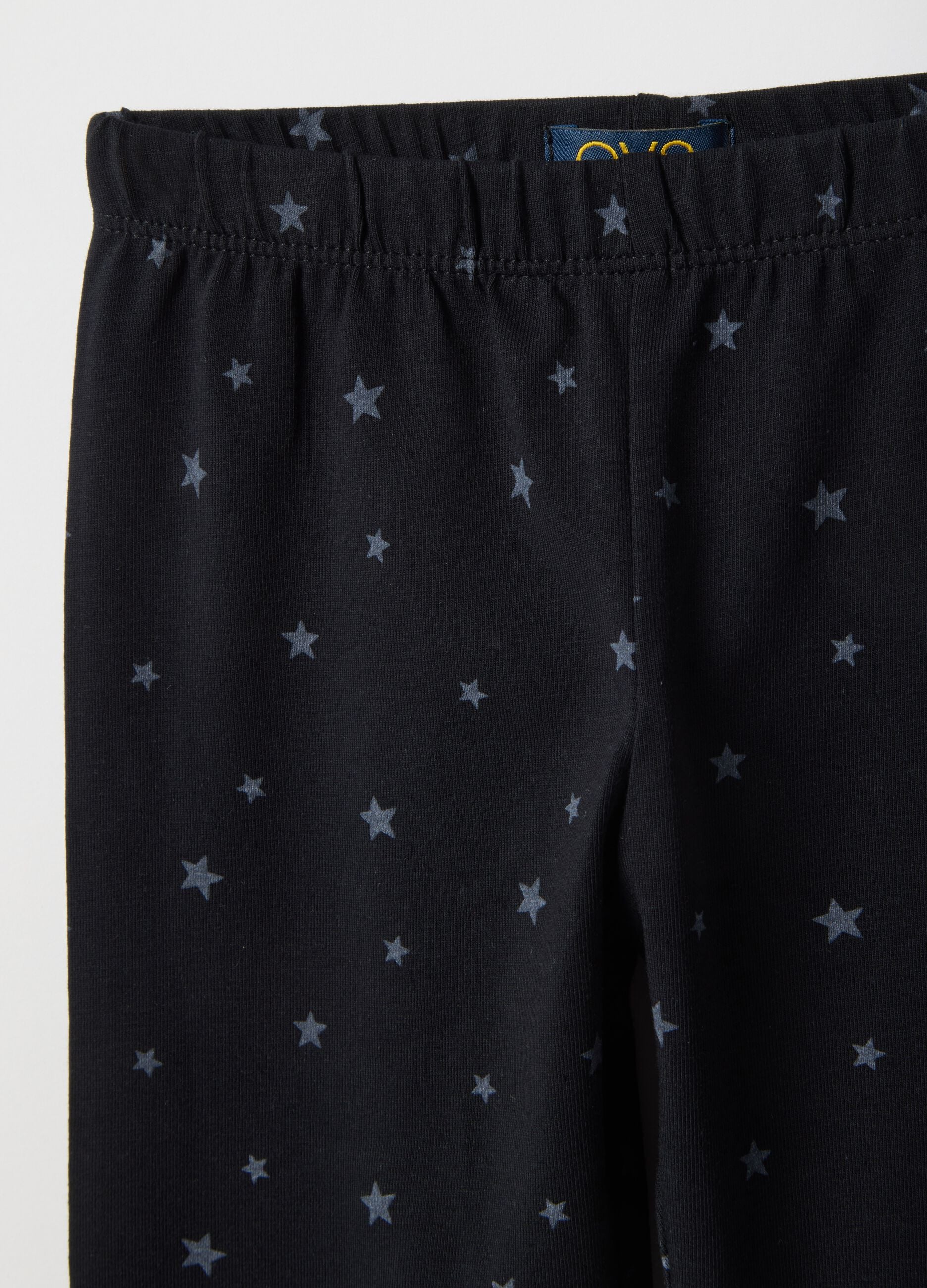 Girls' Black Stretch Cotton Skinny Fit Leggings with Stars