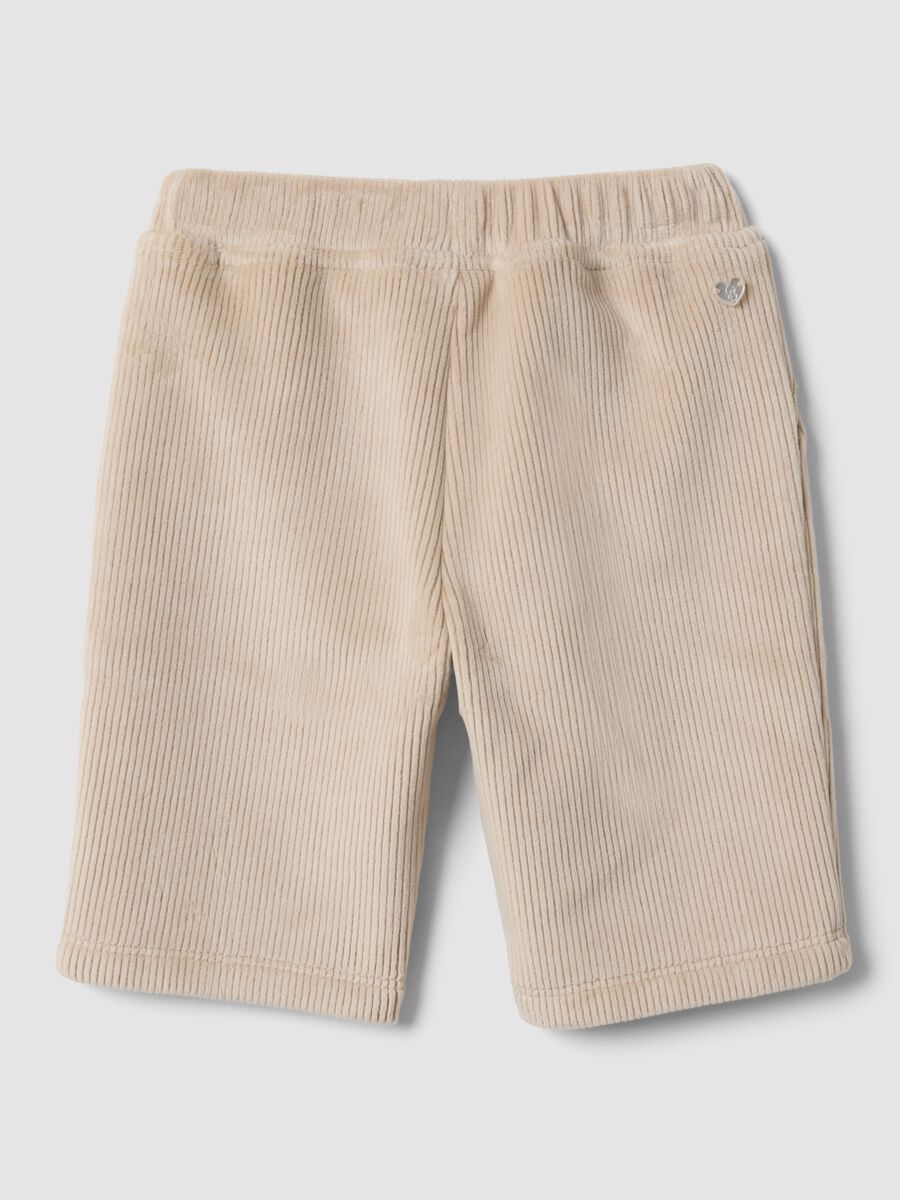Beige ribbed stretch trousers for baby girl_1