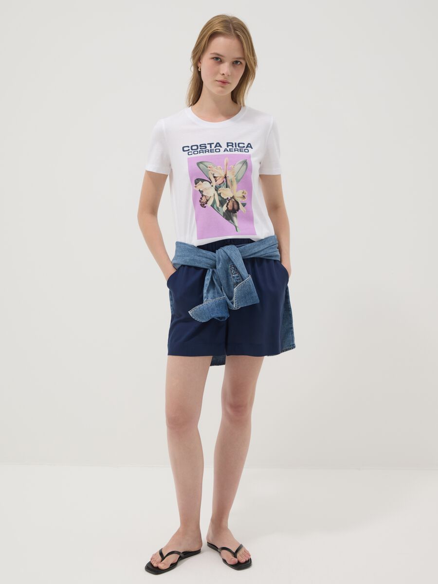 White pure cotton T-shirt with front print_1
