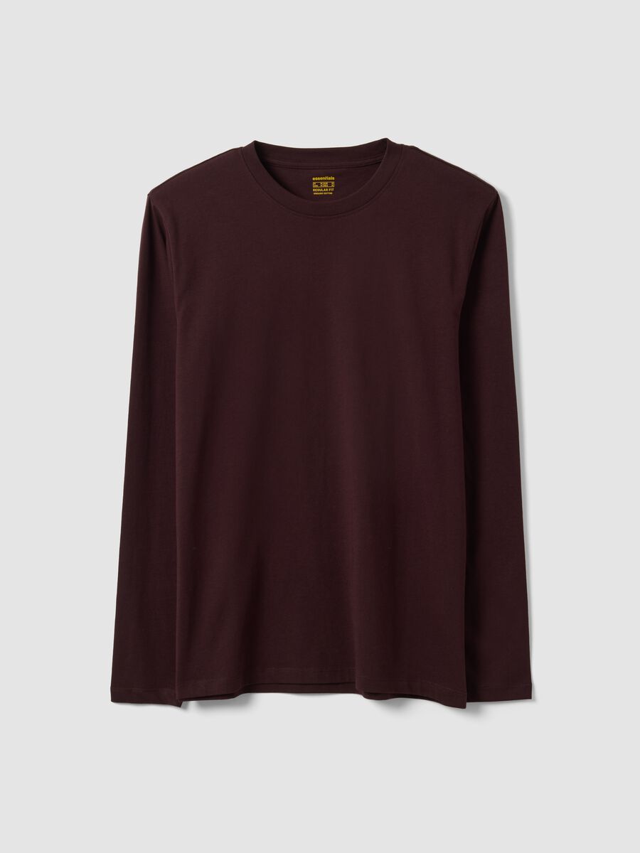 Brown long-sleeve T-shirt in pure organic cotton with crew neck_3